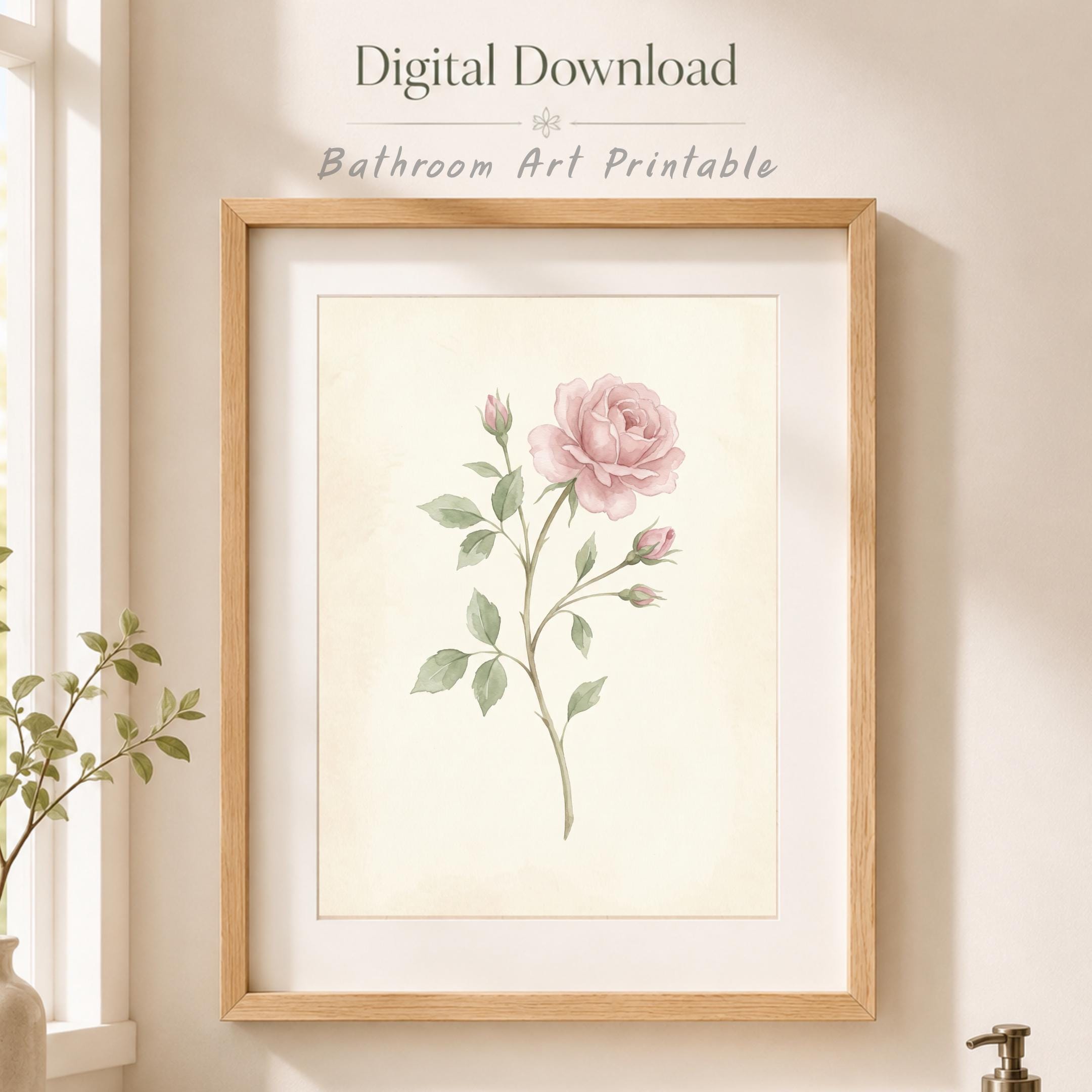 June Birth Flower Wall Art, Nursery Pink Rose Botanical , Watercolor Floral Decor (Digital Download) — image 10