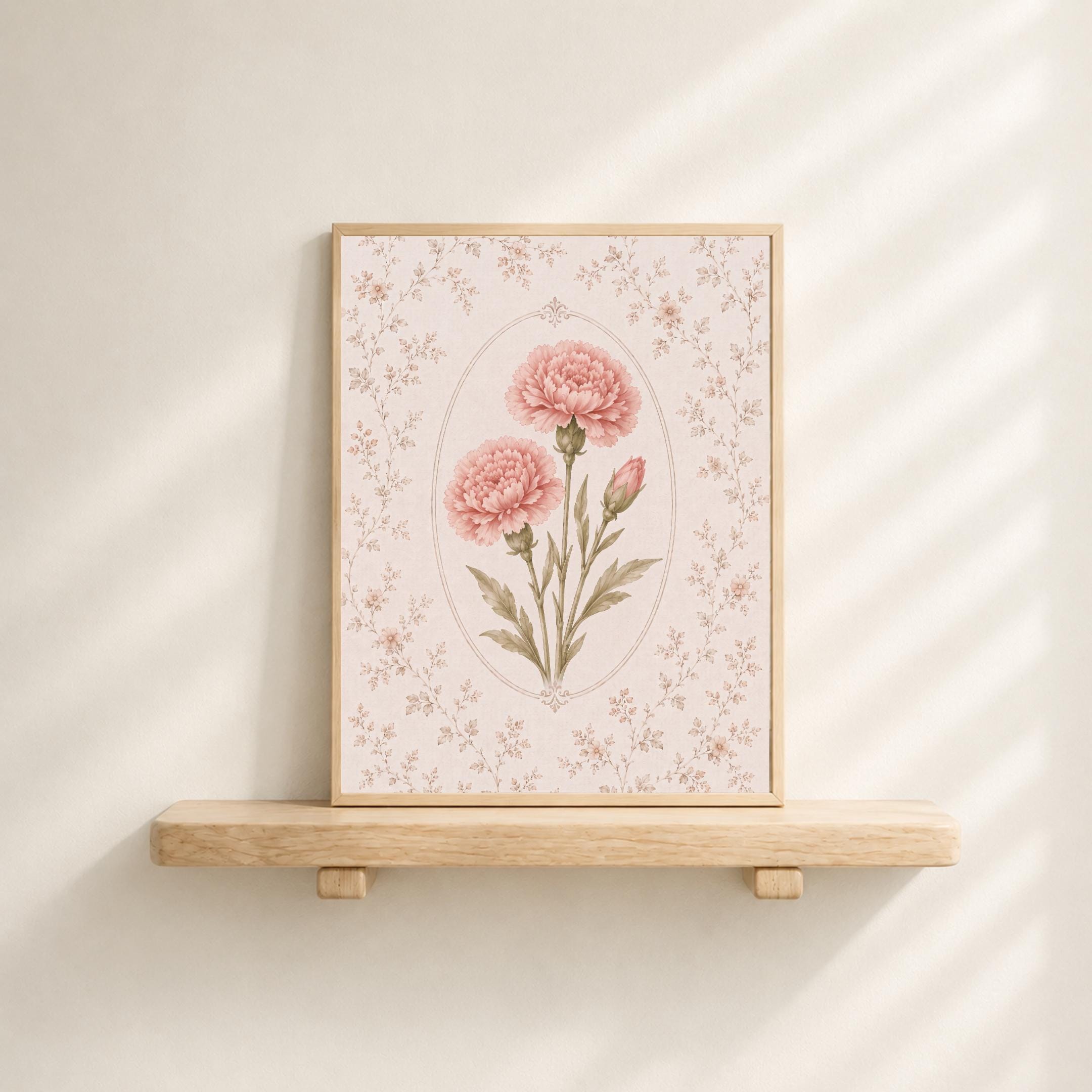January Birth Month Flower Print | Carnation Printable Art | Pink Botanical Gift Decor Digital Download — image 2