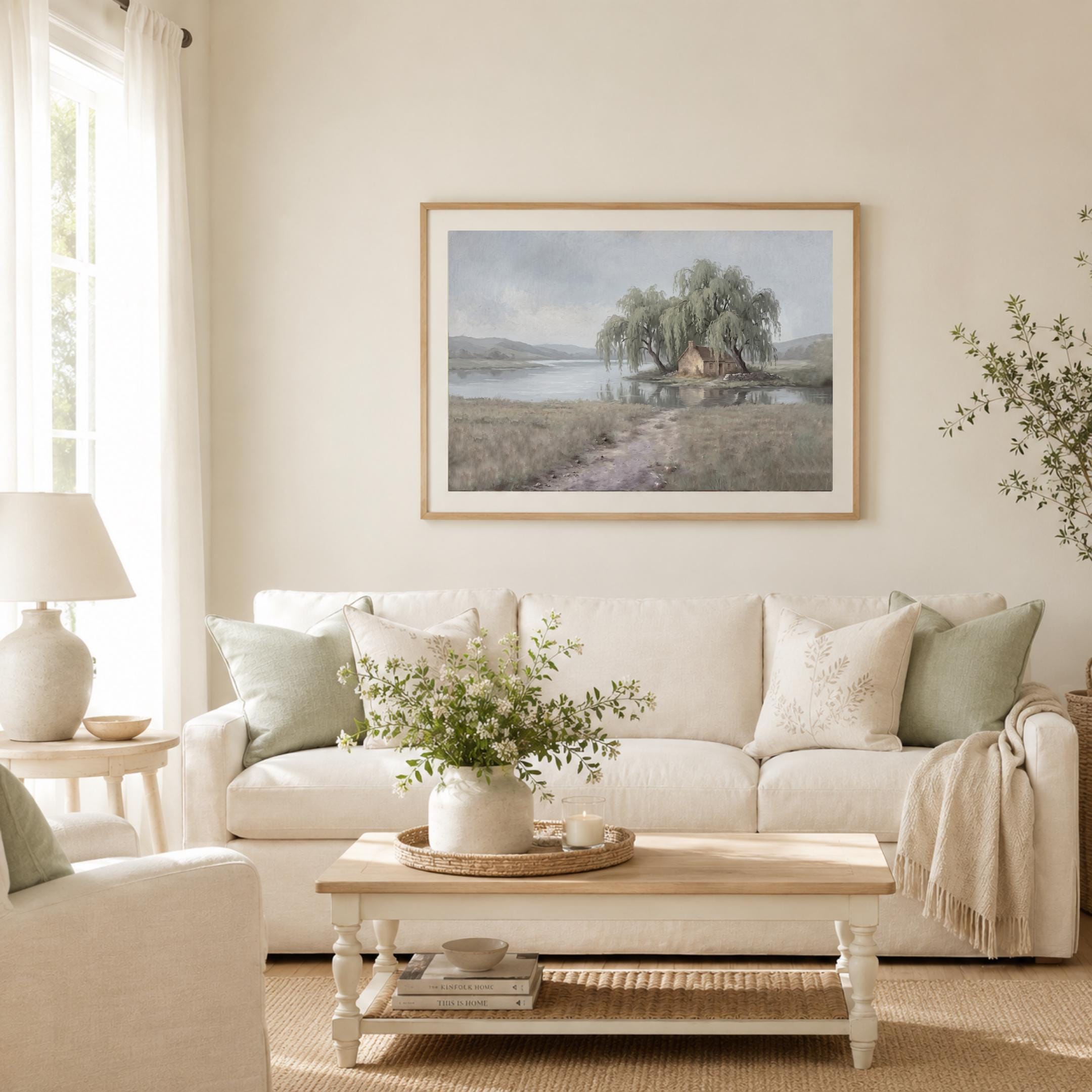 Cottage Lake Landscape Wall Art, Rustic Willow Tree Farmhouse Print (Digital Download) — image 9