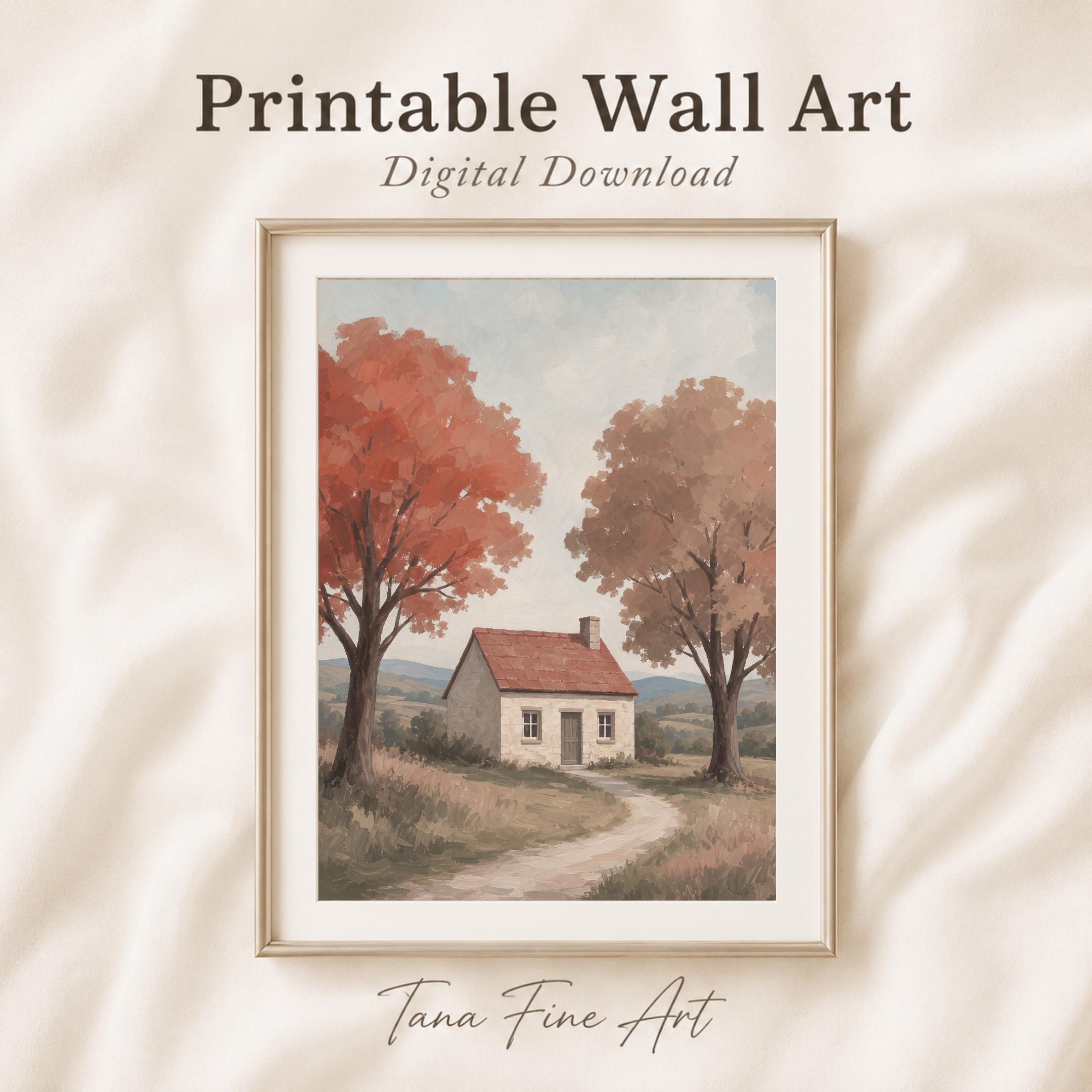Fall Cottage Wall Art | Autumn House Landscape Print | Printable Digital Download Decor — image 5