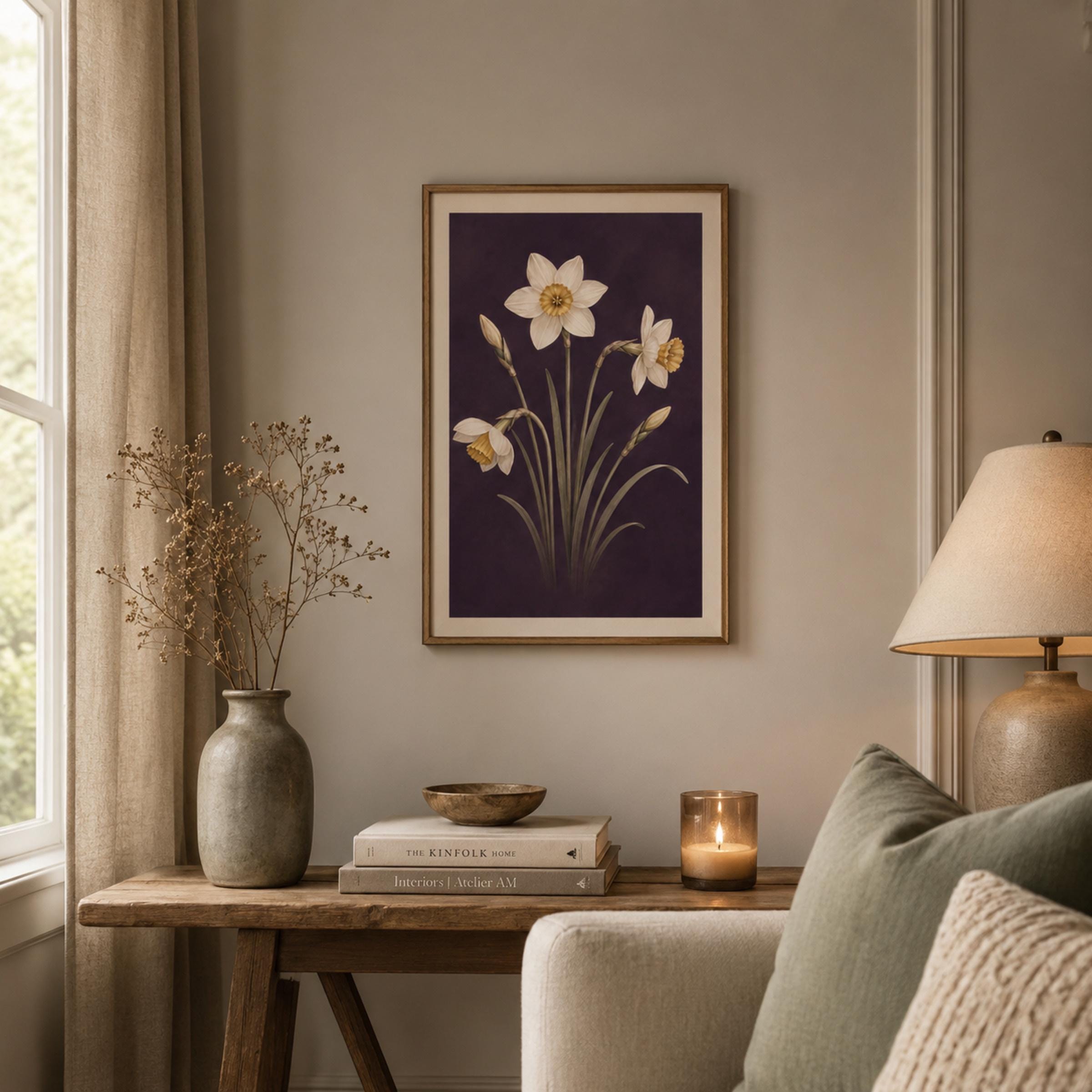 Moody December Birth Flower Print | Narcissus Wall Art | Dark Botanical Digital Download — image 3
