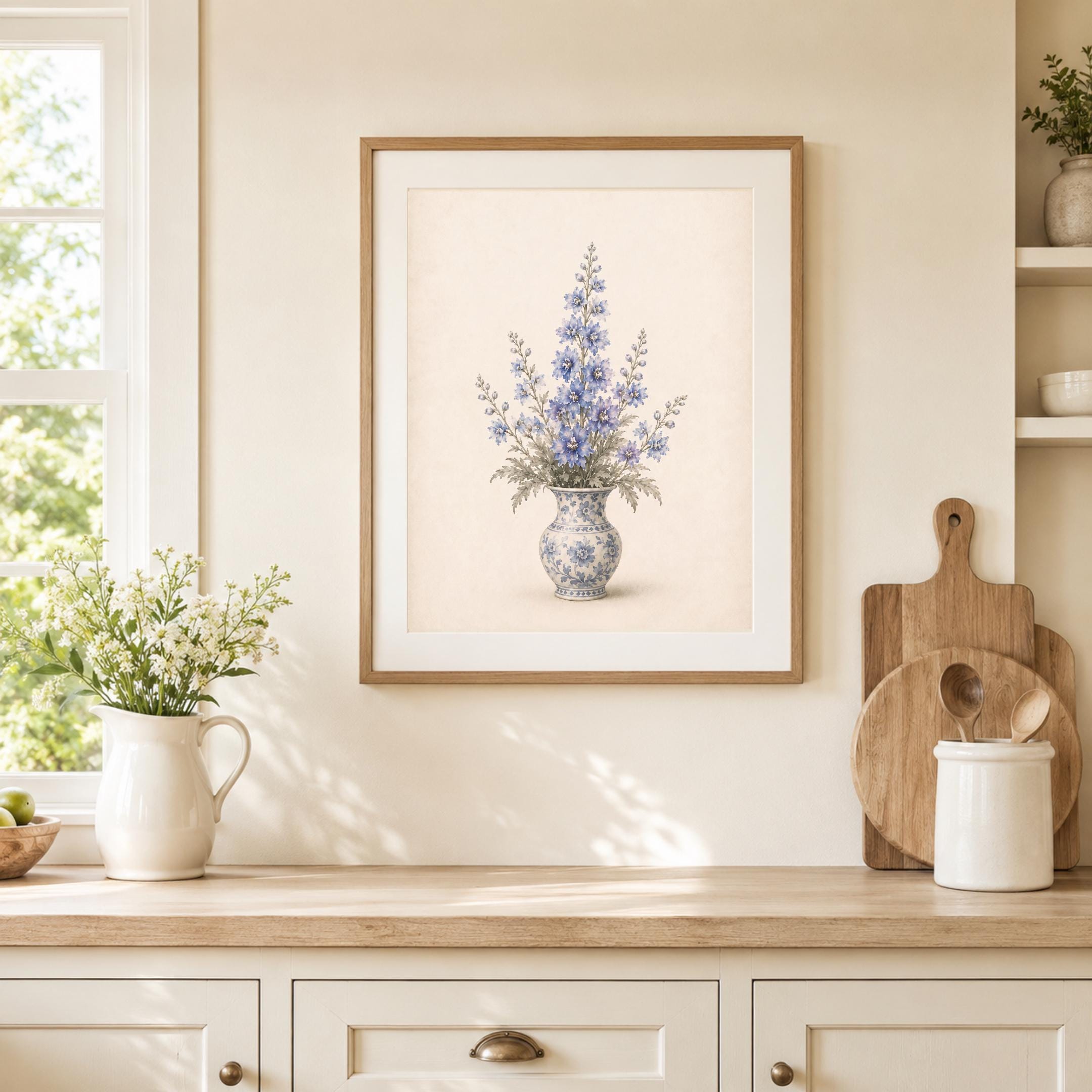 July Birth Flower Bouquet Art Print | Larkspur Printable Art | Blue Floral Vase Digital Download — image 9