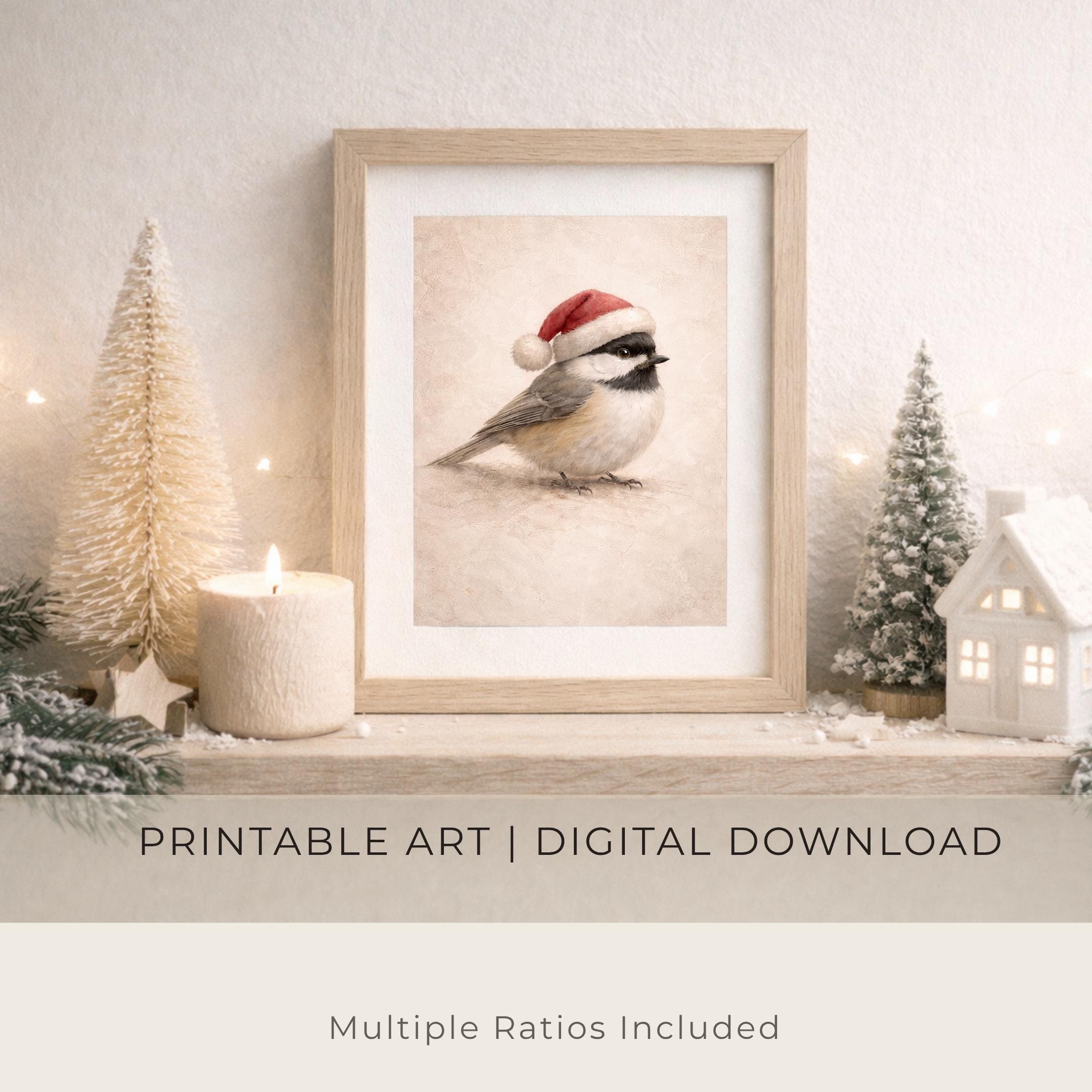 Christmas Chickadee in a Red Hat