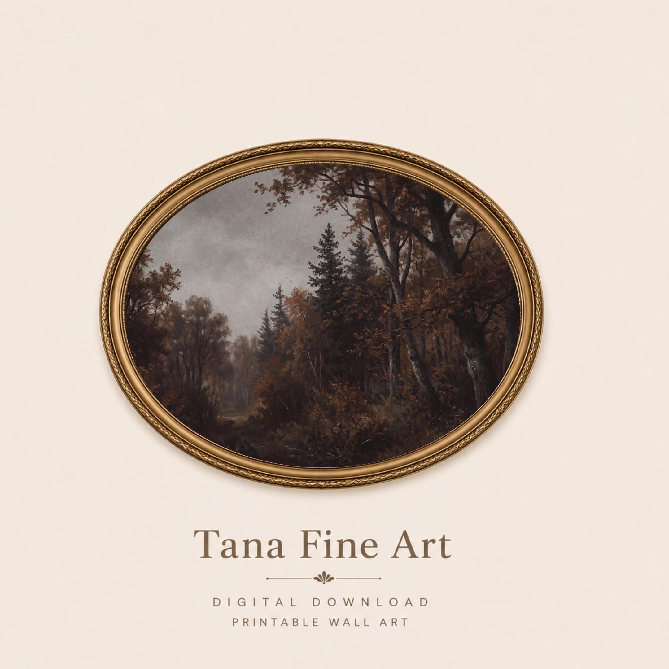 Moody Forest Print, Dark Autumn Woodland Vintage Landscape, Vintage Fall Decor (Digital Download) — image 6