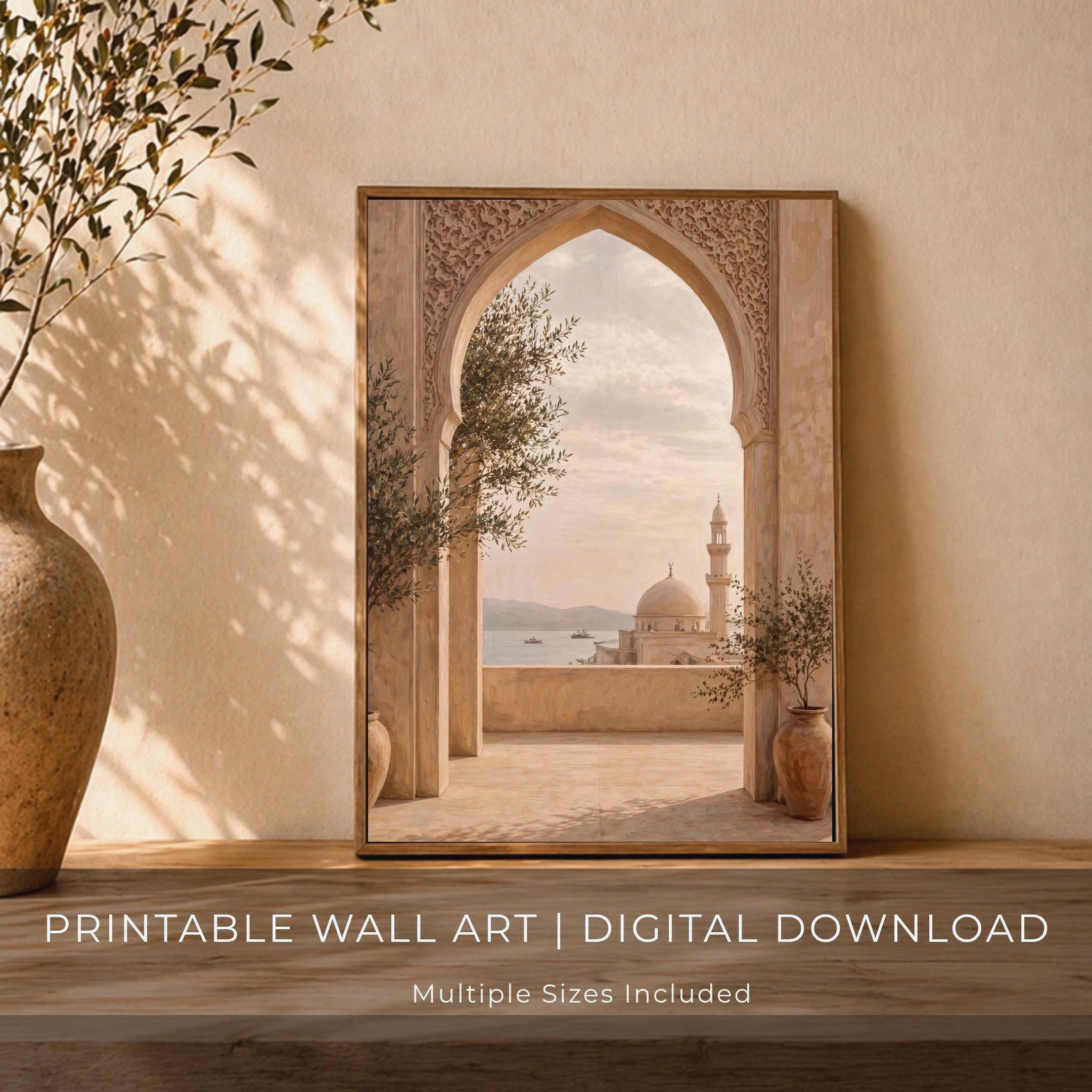 Islamic Mosque Wall Art Printable | Neutral Arch View Print | Muslim Wall Decor Digital Download