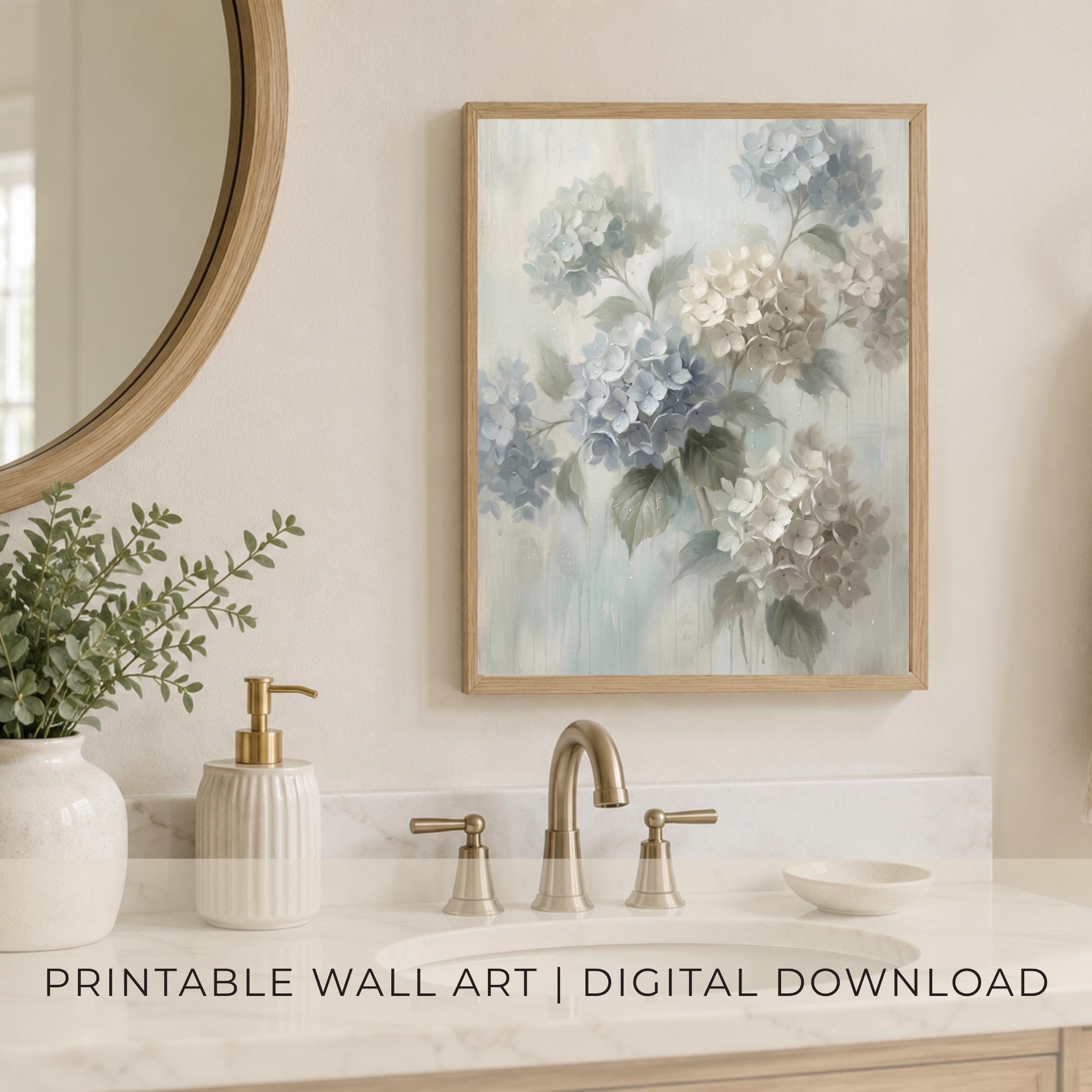 Blue Hydrangea Wall Art Printable | Neutral Floral Soft Botanical Decor (Digital Download) — image 6
