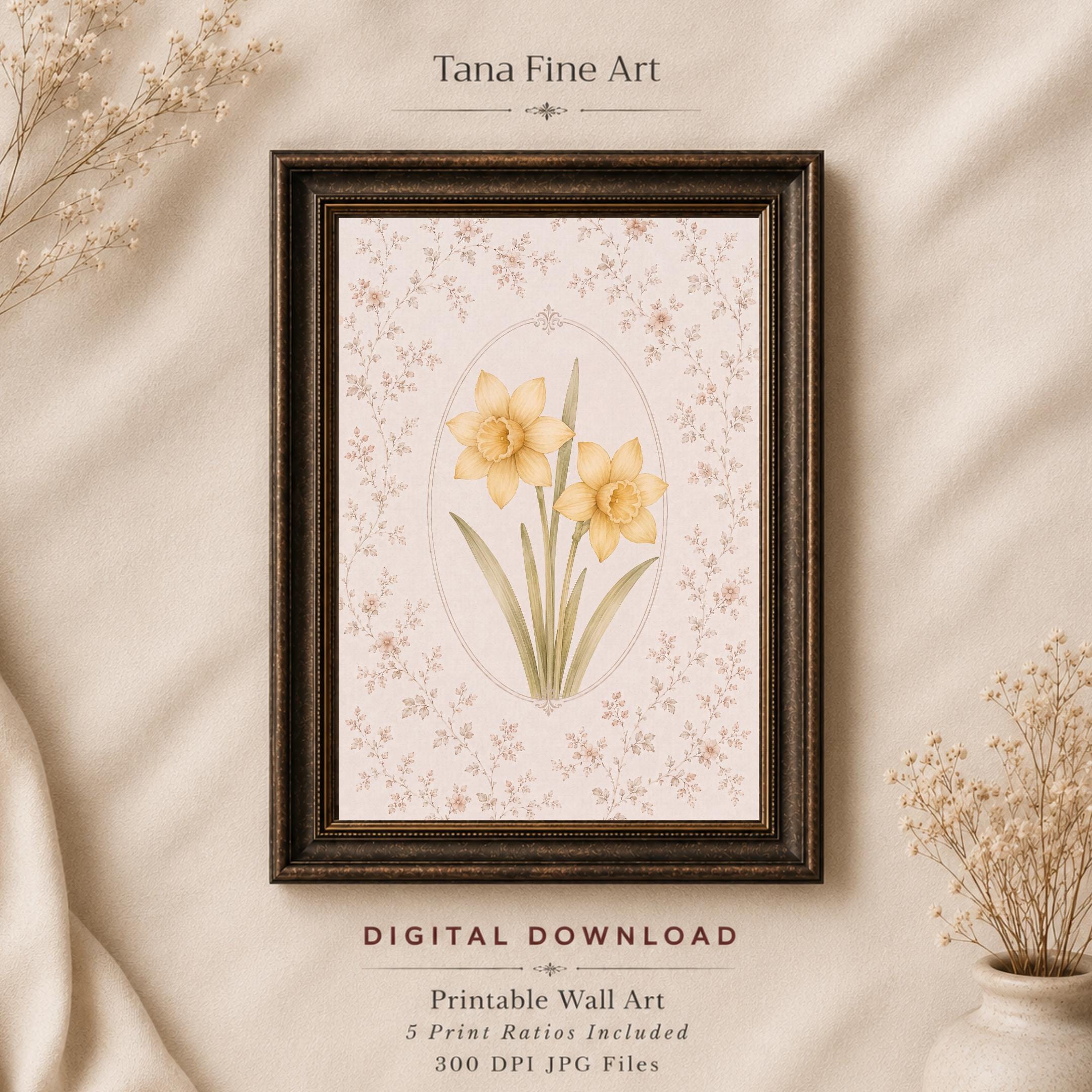 12 Month Birth Flower Wall Art Set | Vintage Floral Pattern Printable Art (Digital Download) — image 6