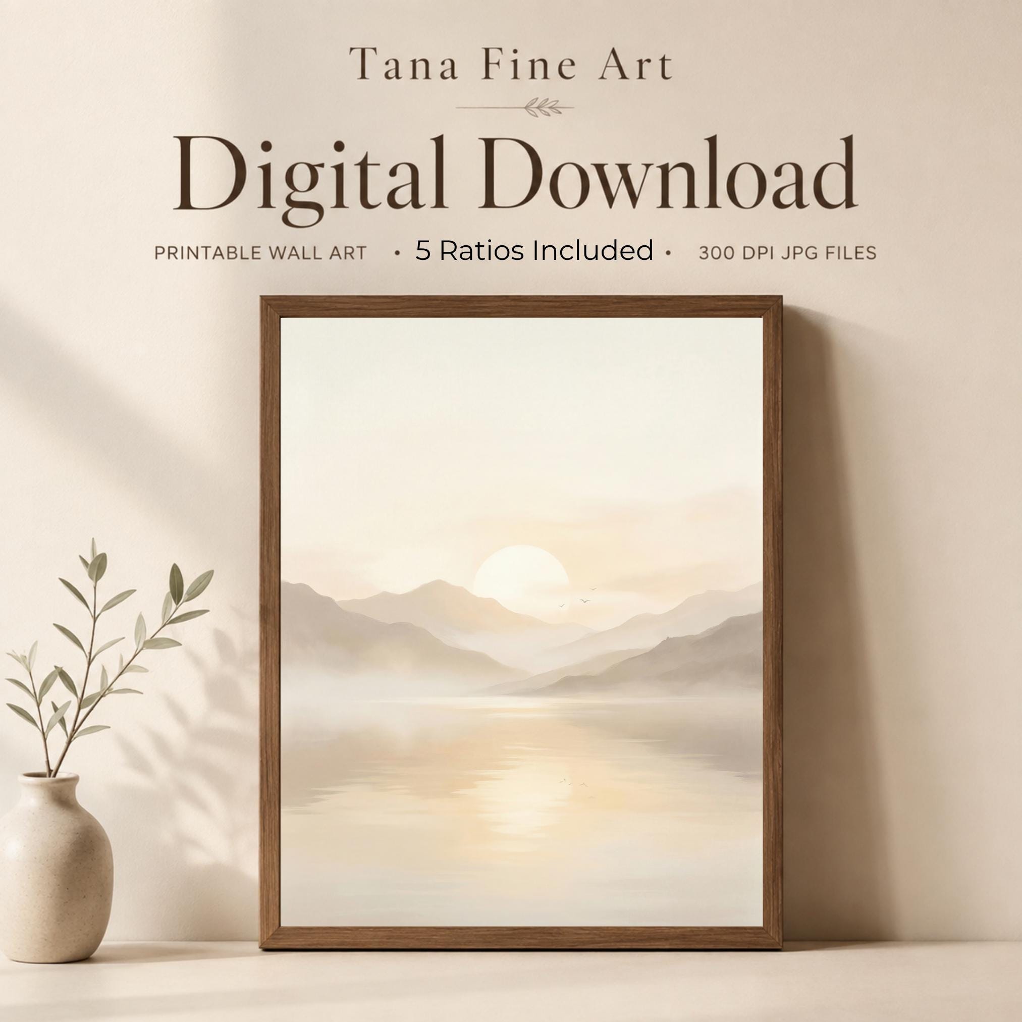 Printable Mountain Sunrise Wall Art, Neutral Landscape Wall Decor, Digital Download — image 7