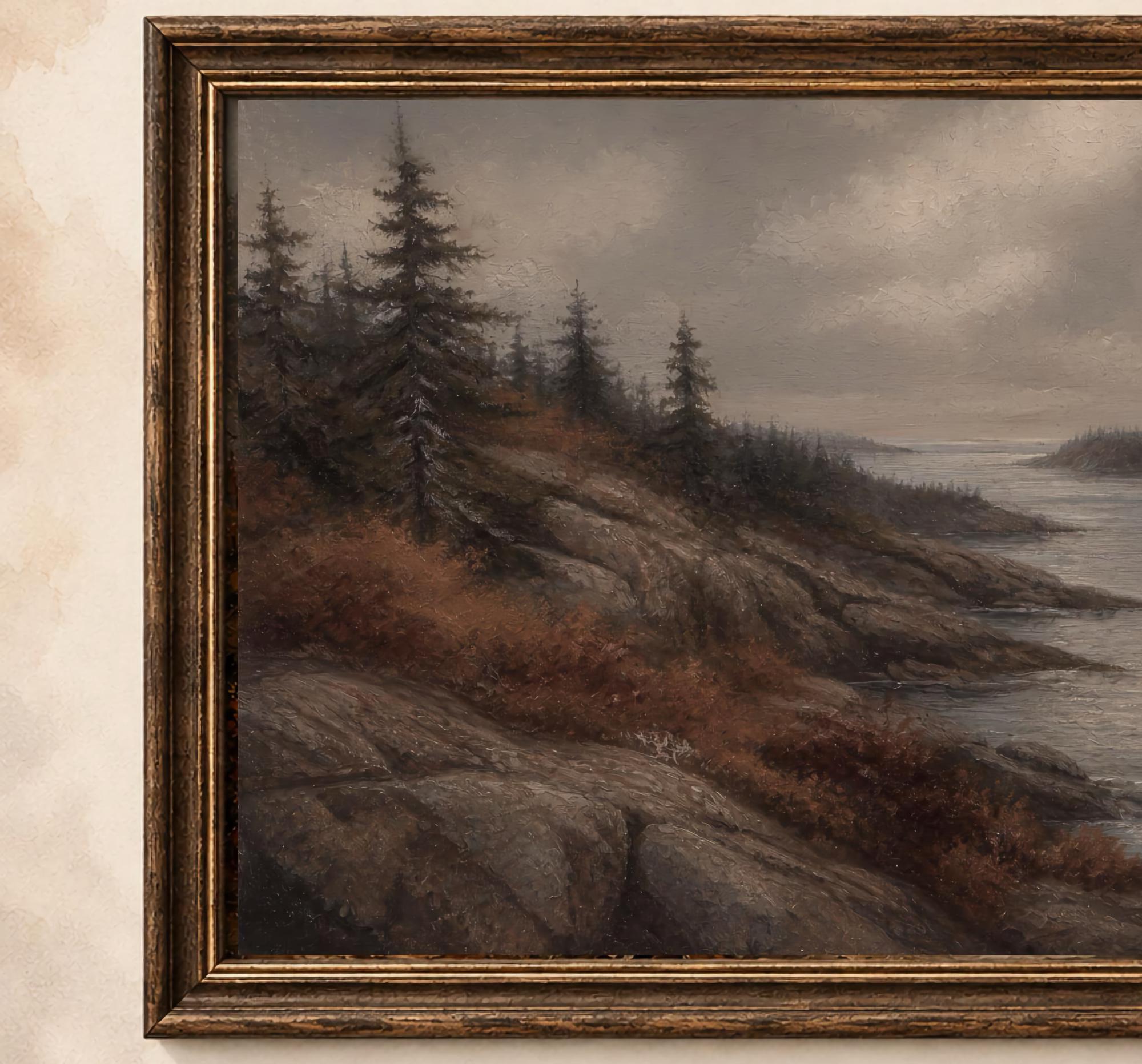 Vintage Coastal Wall Art | Moody Seascape Landscape Print | Rocky Shore Printable Digital Download — image 2