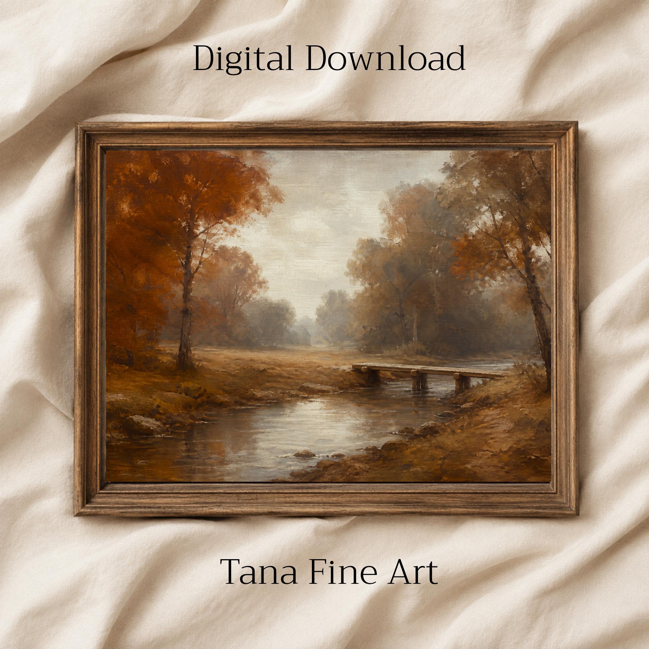 Fall Creek Landscape Wall Art | Autumn Forest Bridge Print | Rustic Printable Digital Download — image 7