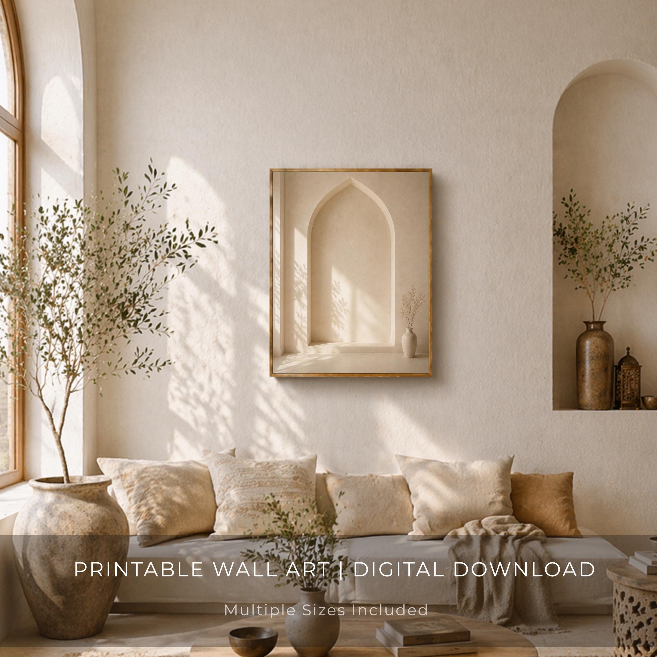 Minimal Mihrab Wall Art, Beige Islamic Prayer Room Print, Muslim Home Decor (Digital Download) — image 4