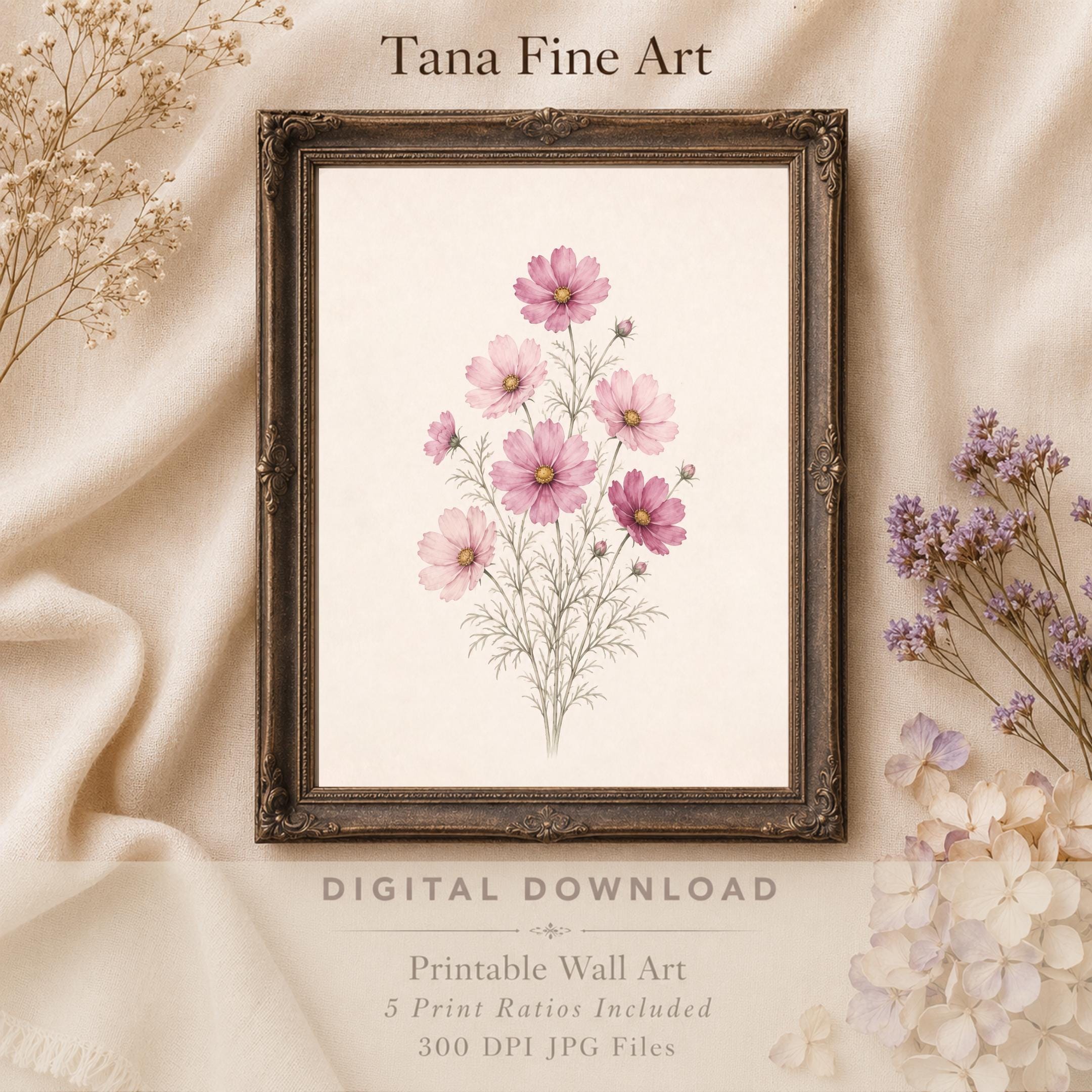 October Birth Flower Prints | Cosmos Printable Wall Art | Pink Botanical Decor Gift Digital Download — image 3