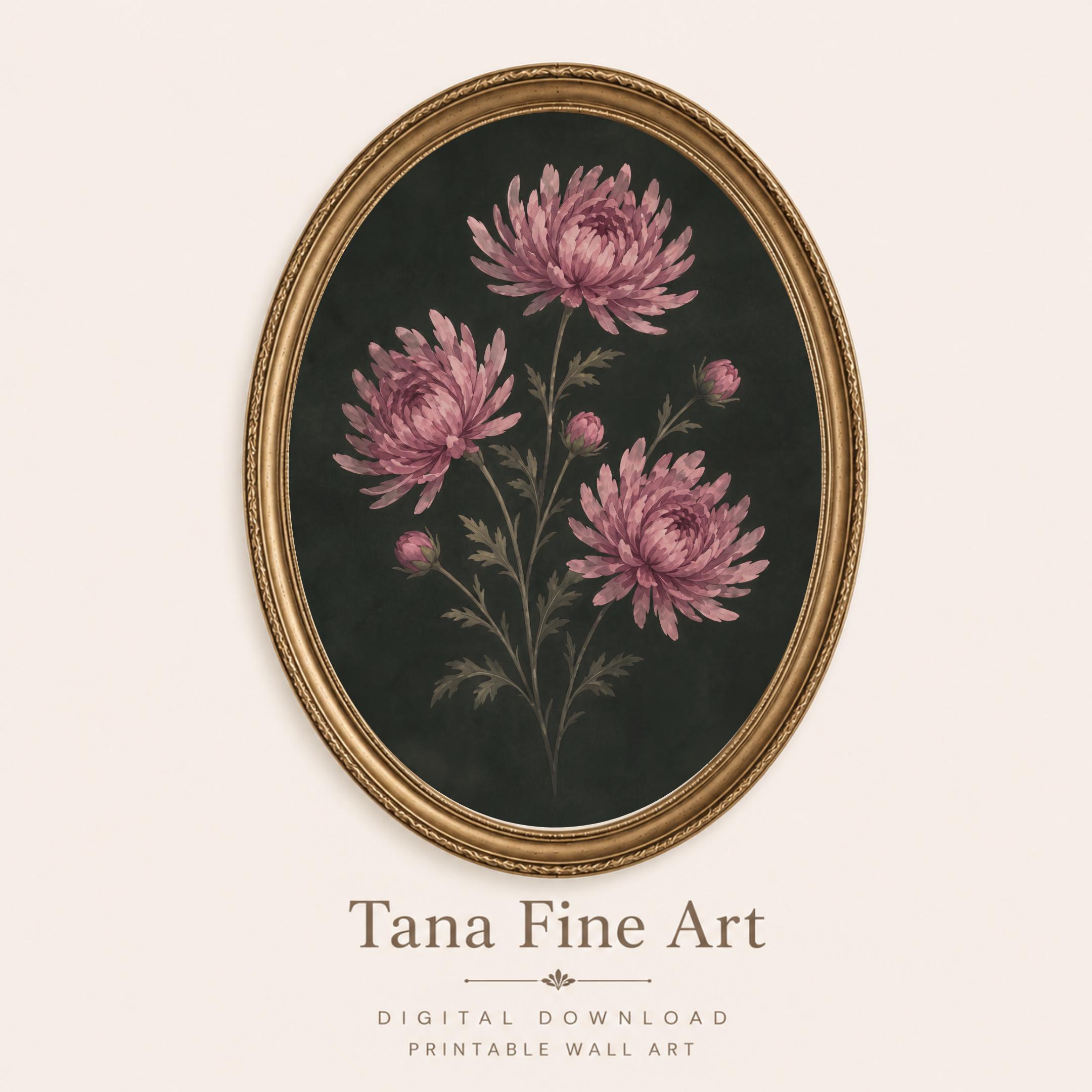 Moody November Birth Flower Print | Chrysanthemum Wall Art | Dark Botanical Digital Download — image 9