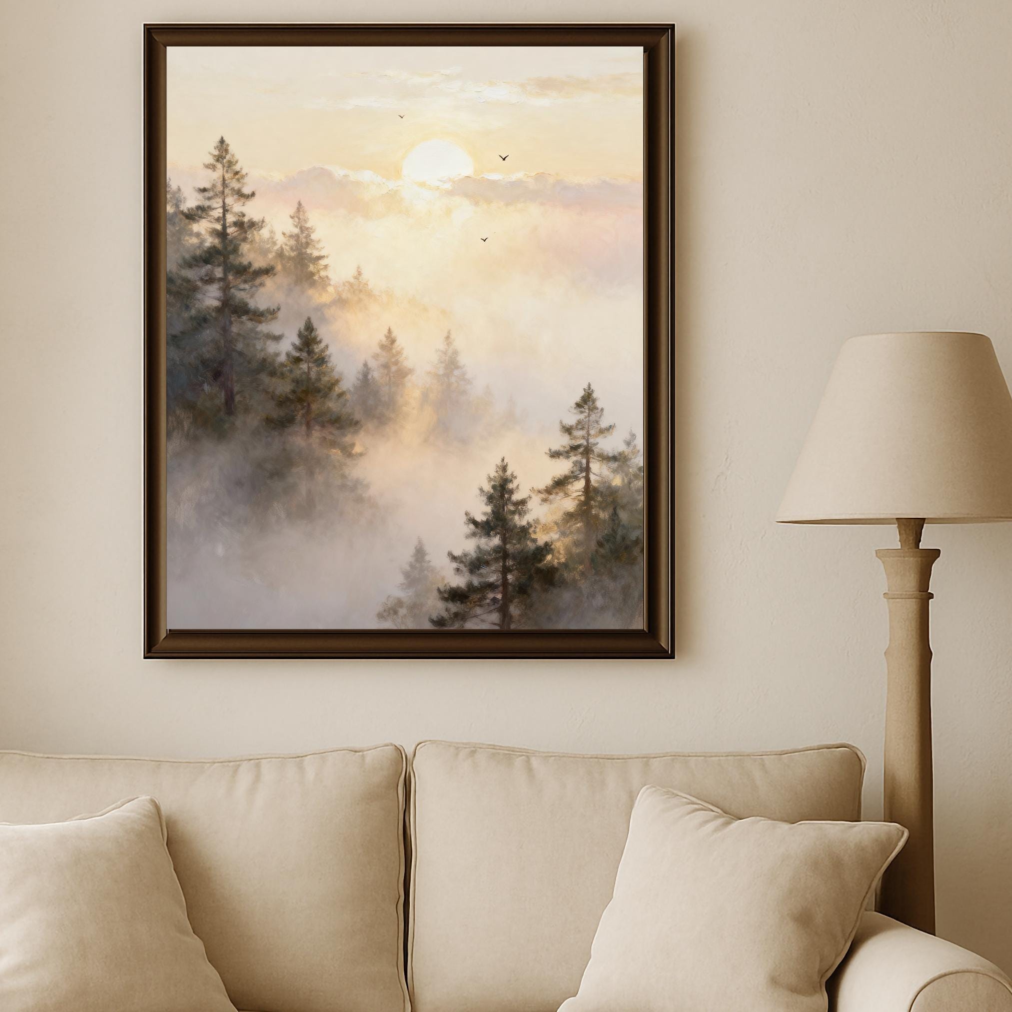 Misty Forest Printable Wall Art, Golden Sun Pine Trees, Neutral Decor Digital Download — image 6