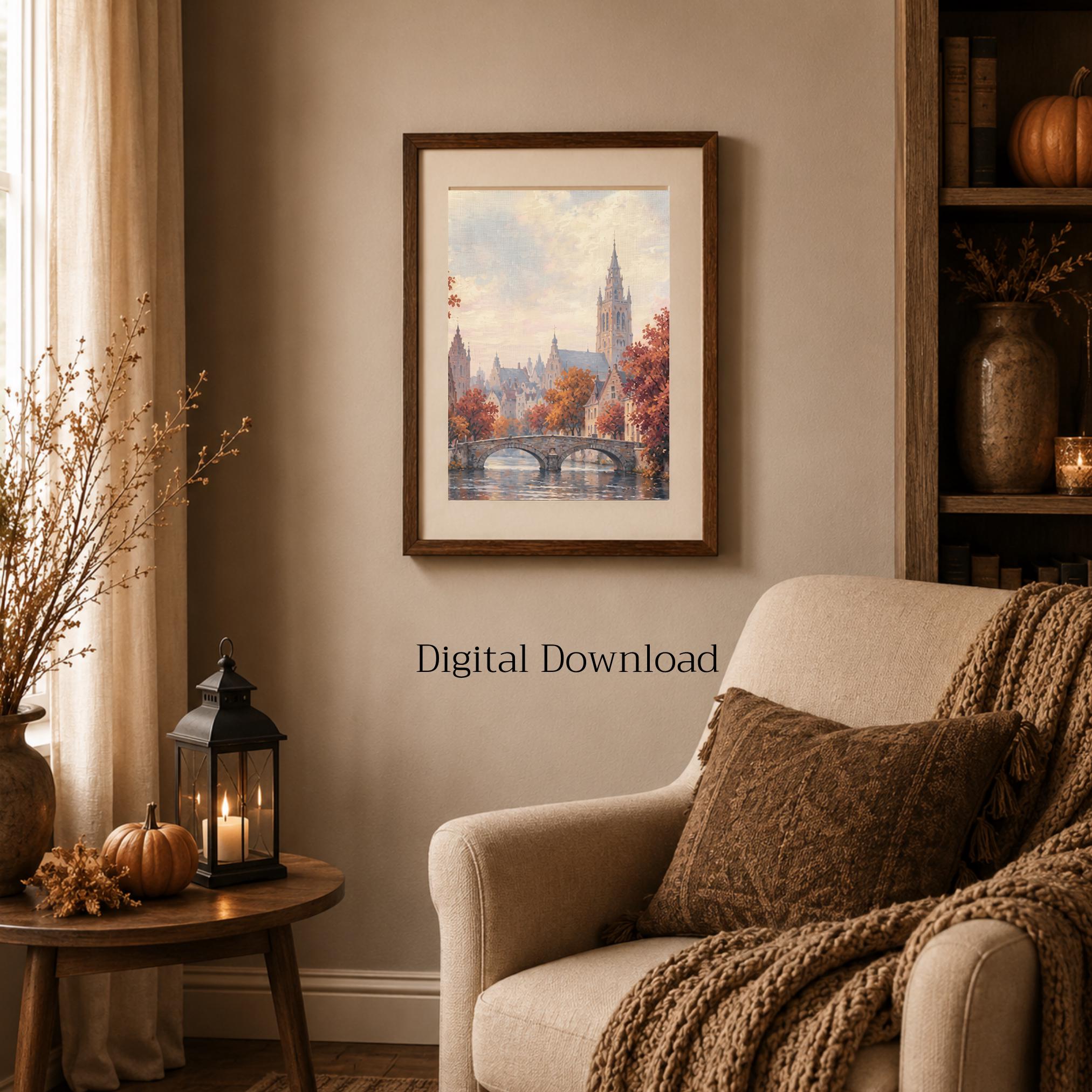 Autumn European City Printable Wall Art, Romantic River Bridge Landscape, Travel Decor Digital Download — image 7