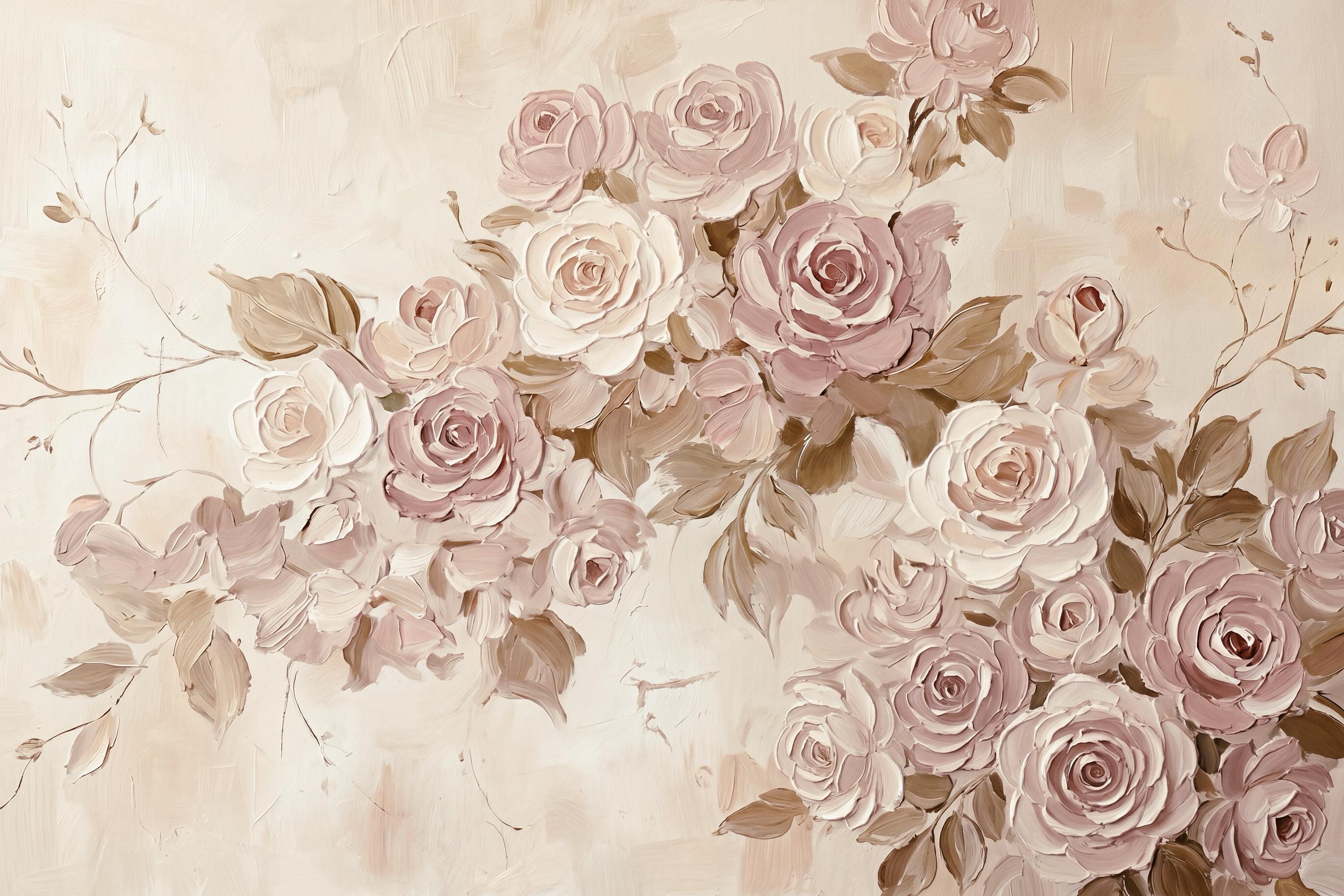 Spring Rose Wall Art Printable For Living Room , Romantic Neutral Floral (Digital Download) — image 2