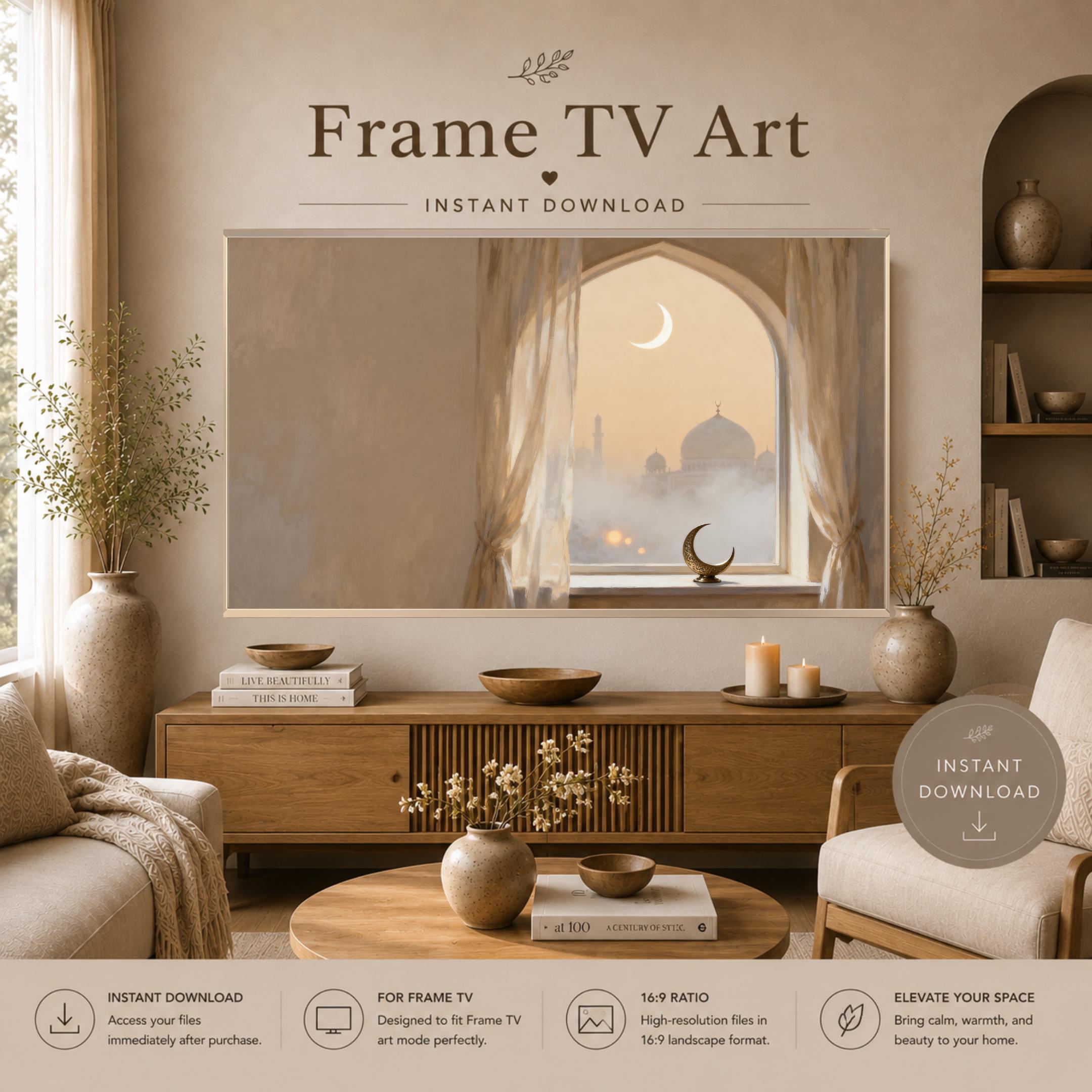 Ramadan Frame TV Art | Crescent Moon Window | 4K Art Mode Digital Download — image 2