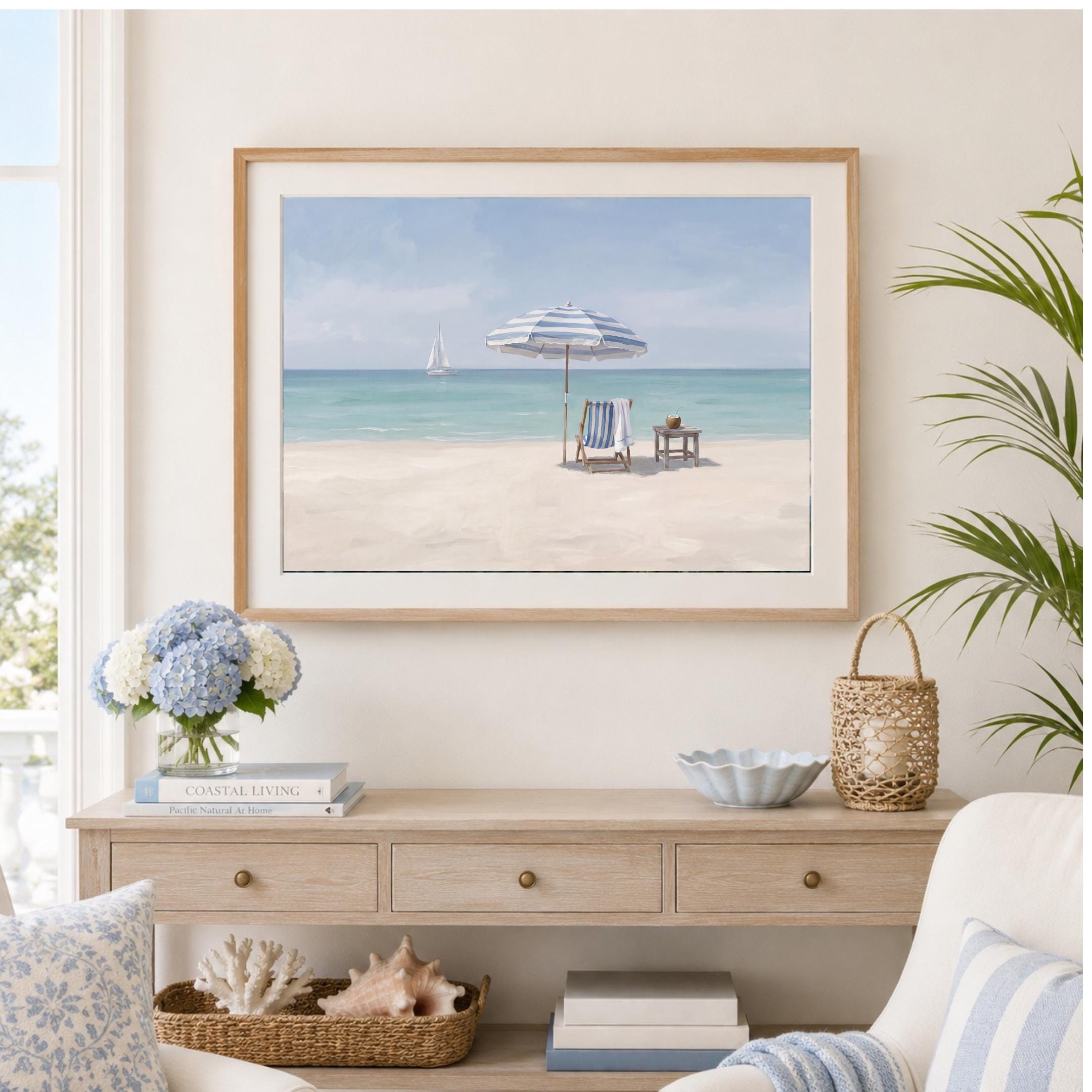 Coastal Beach Wall Art, Minimal Summer Ocean, Blue White Beach House Decor (Digital Download) — image 3