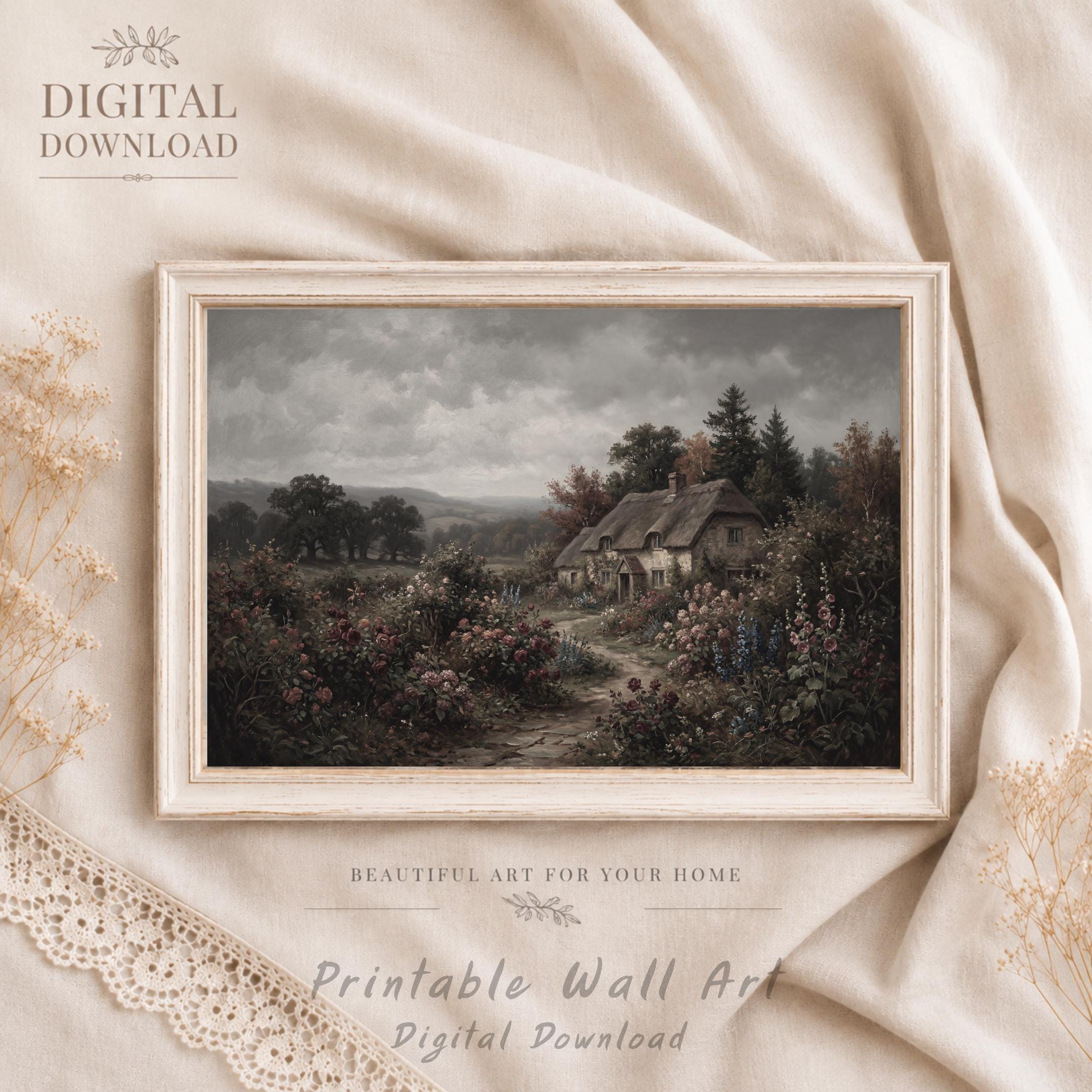 English Cottage Garden Wall Art, Dark Moody Landscape Print (Digital Download) — image 9