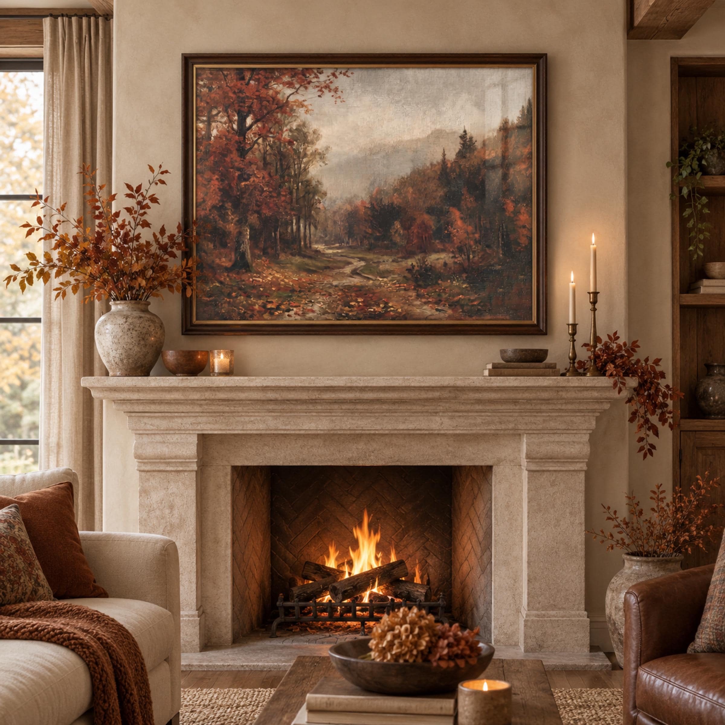 Dark Fall Forest Wall Art, Moody Forest Print, Enchanted Autumn Woodland Decor (Digital Download) — image 4
