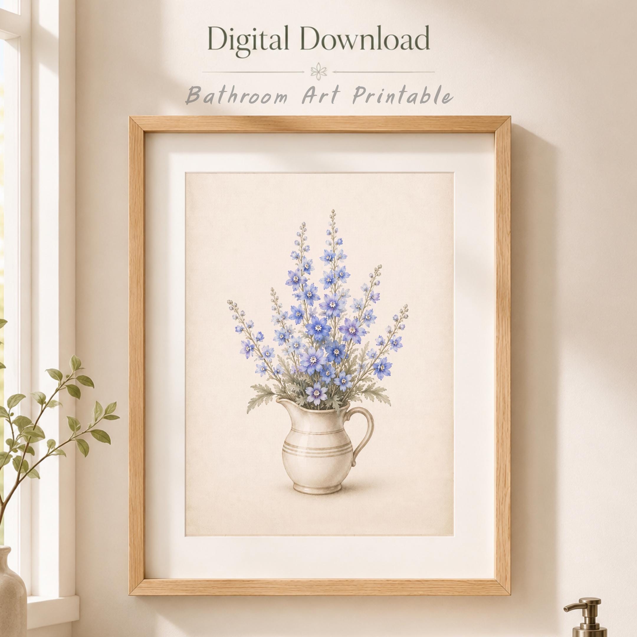 July Birth Flower Art Print | Larkspur Printable Art | Blue Floral Pitcher Digital Download — image 8