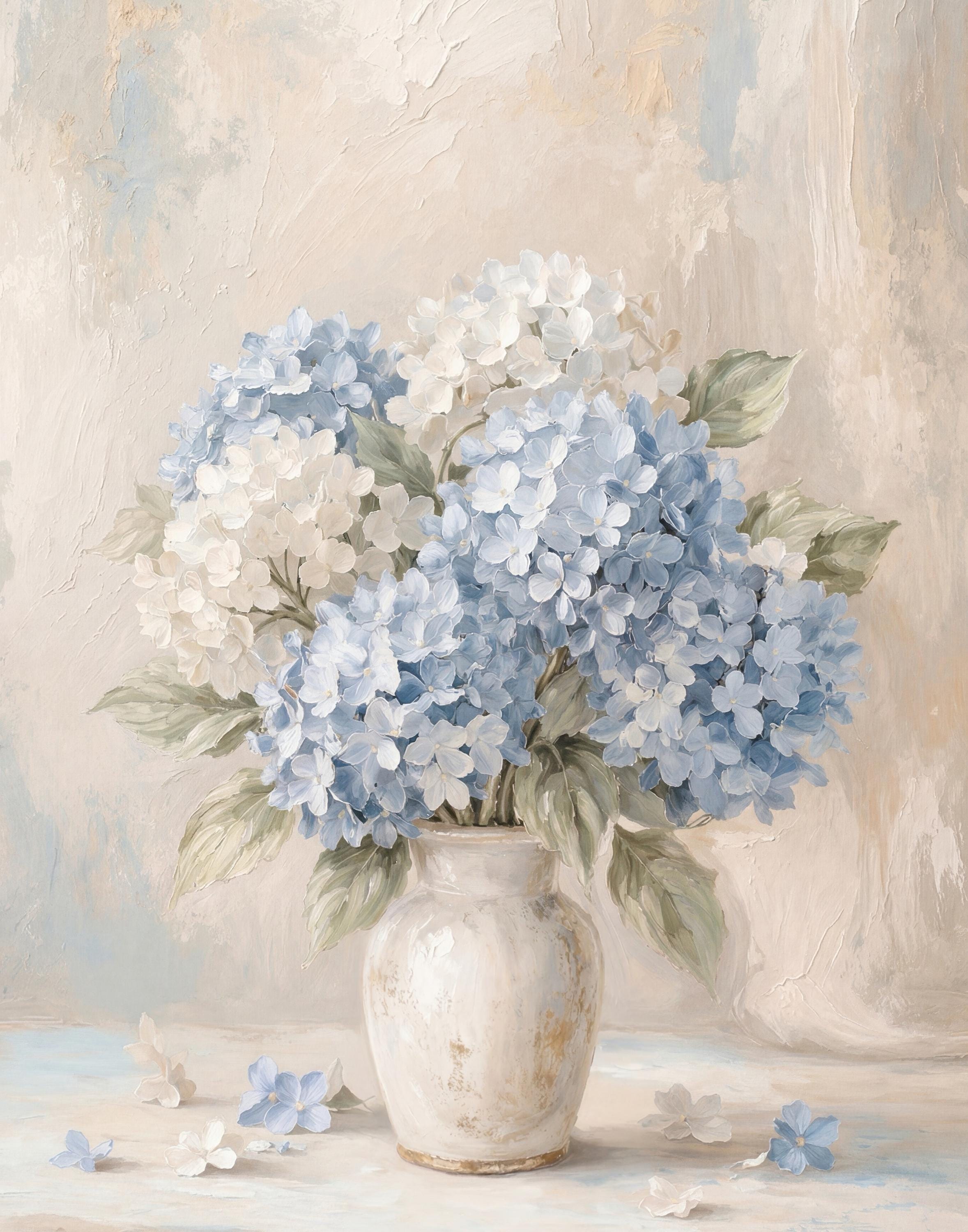 Blue Hydrangea Wall Art Printable, Neutral Floral Prints (Digital Download) — image 2
