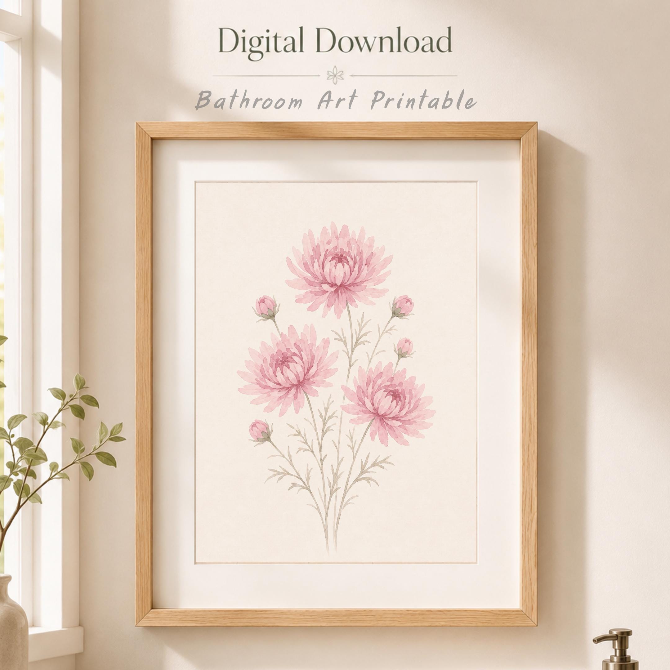 November Birth Flower Print | Chrysanthemum Printable Wall Art | Pink Botanical Gift Digital Download — image 5