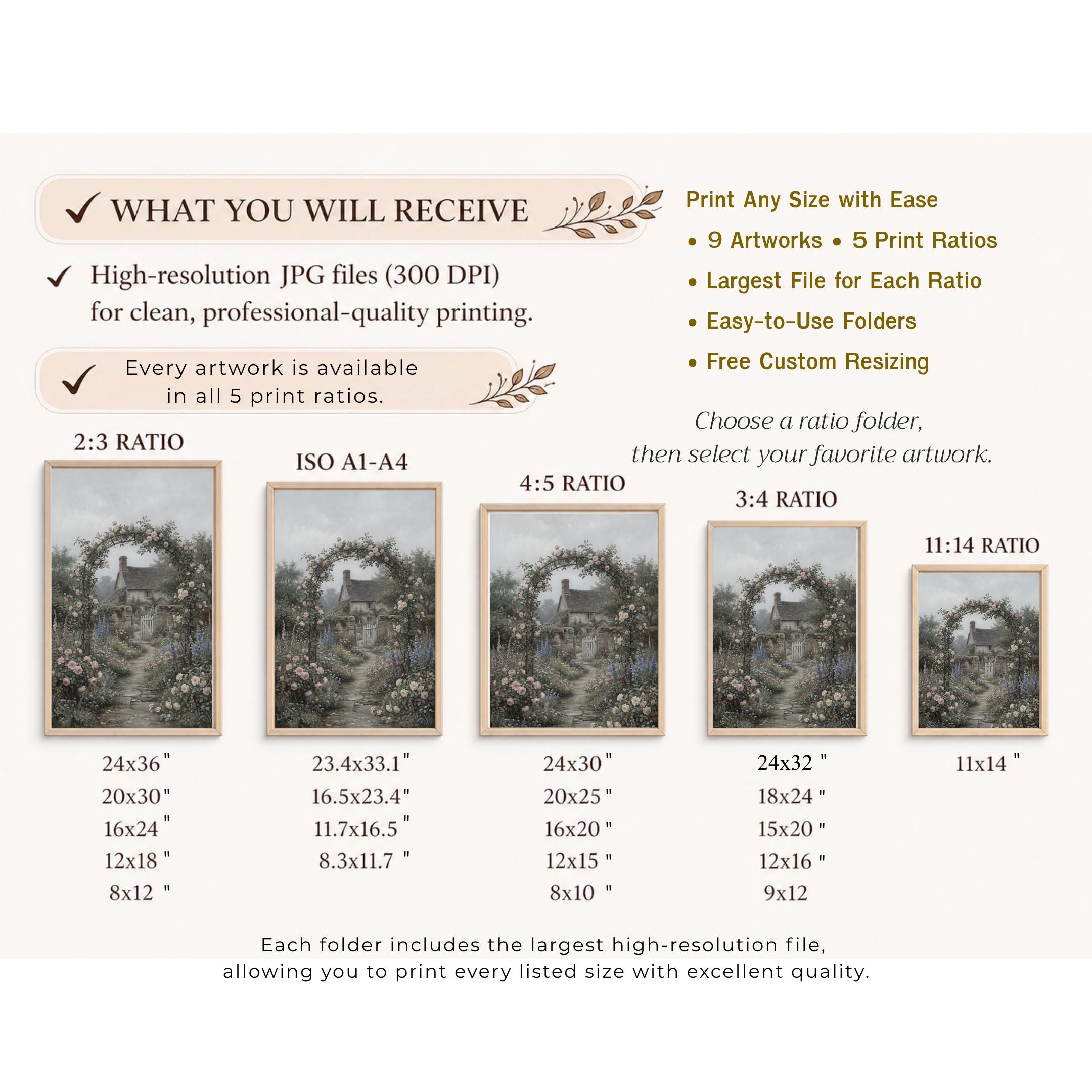 Vintage Cottage Gallery Wall Art Set 9, Floral Landscape Printable Decor Prints Digital Download — image 8