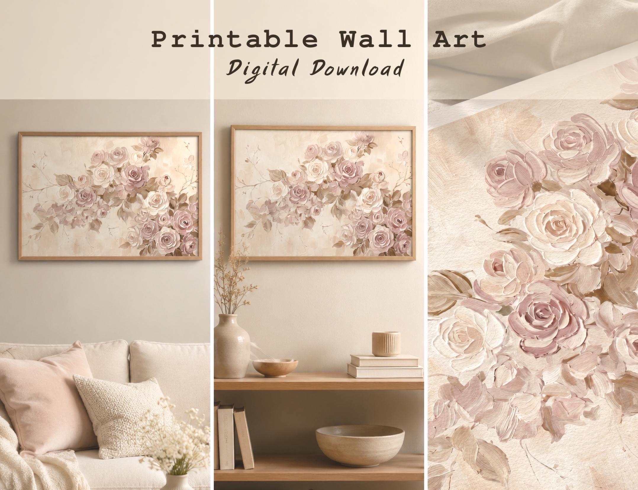 Spring Rose Wall Art Printable For Living Room , Romantic Neutral Floral (Digital Download) — image 3