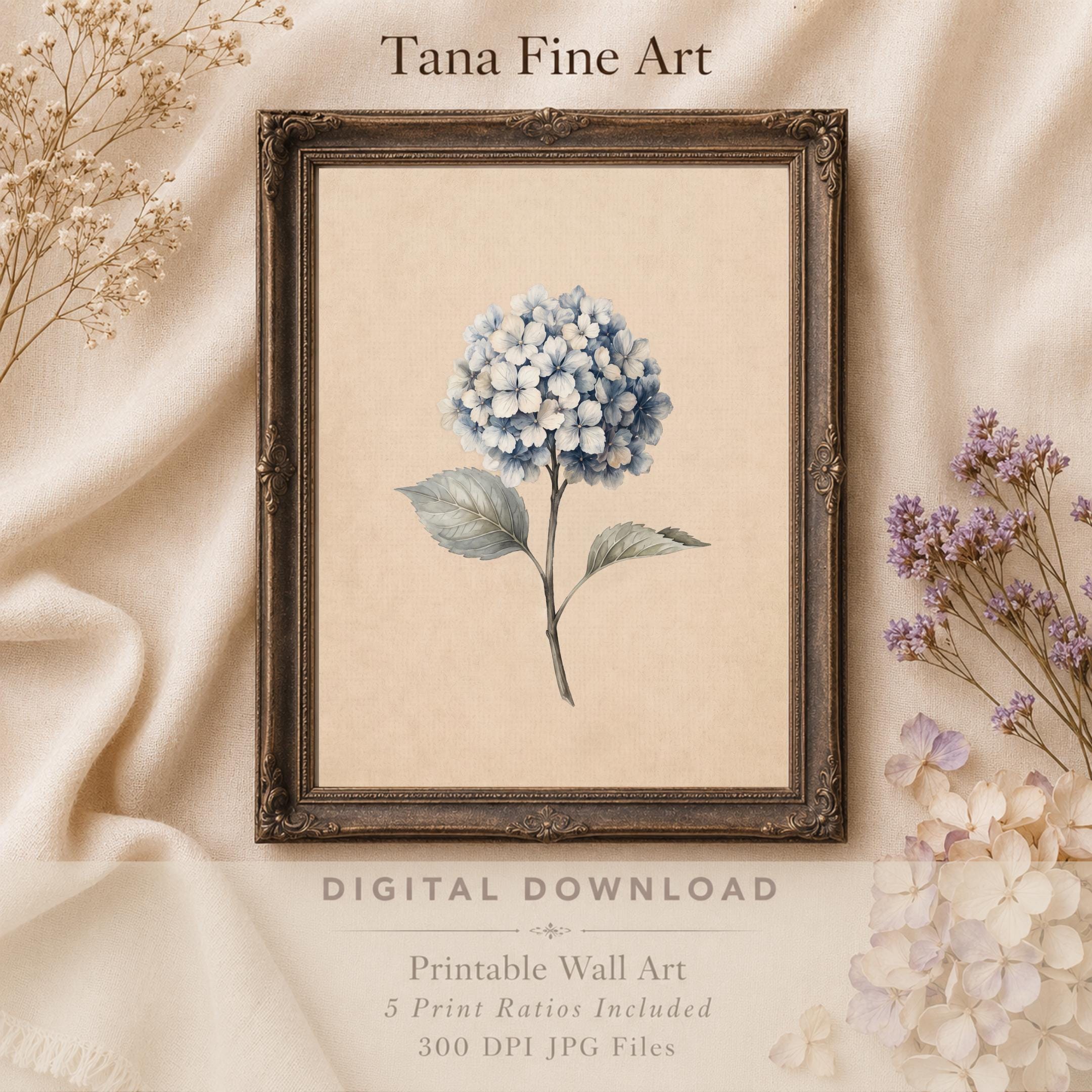 White Blue Hydrangea Wall Art | Vintage Winter Botanical Floral Print | Cottage Decor Digital Download — image 2