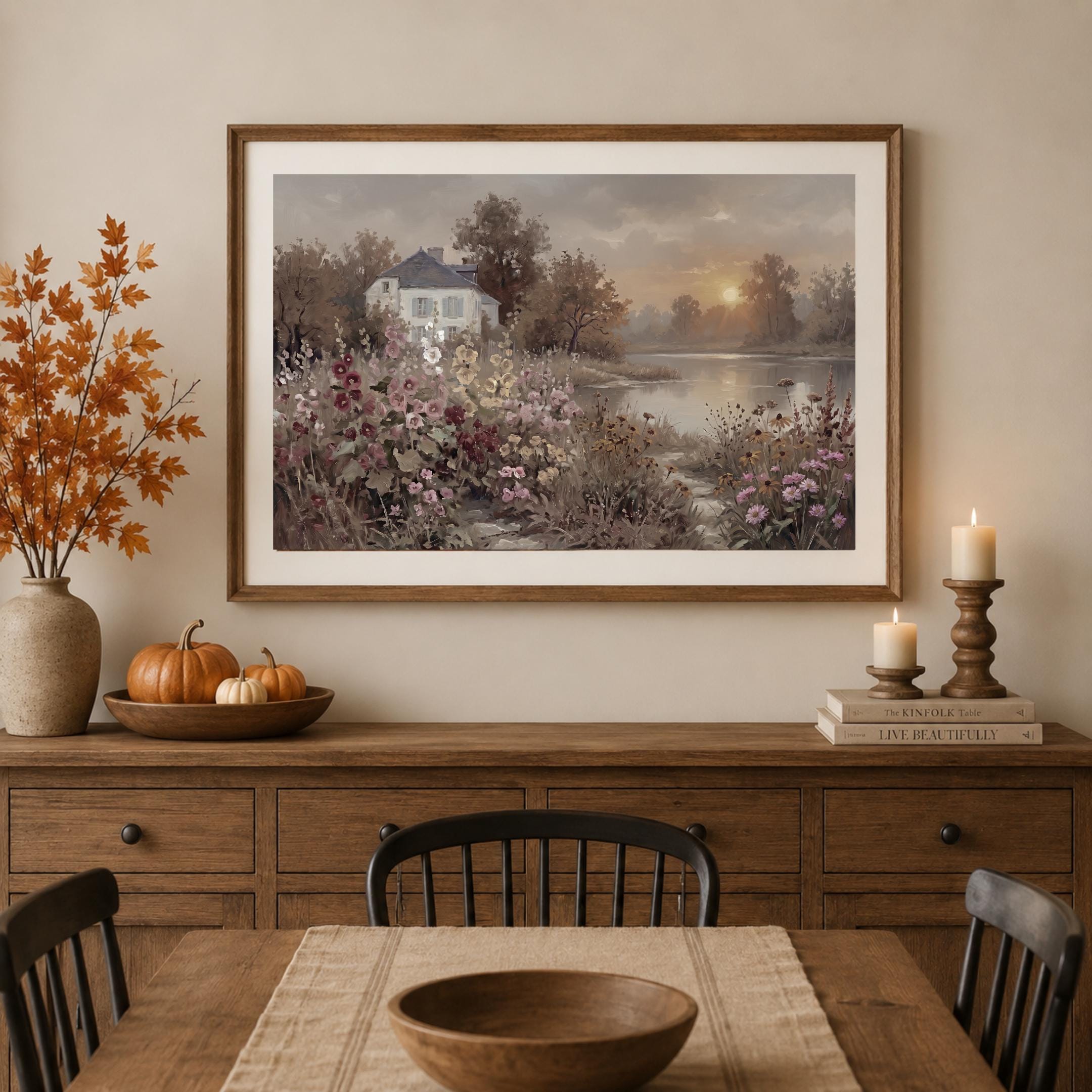 Moody Country Cottage Garden Wall Art, Lake Landscape Print, Vintage Farmhouse Decor (Digital Download) — image 4