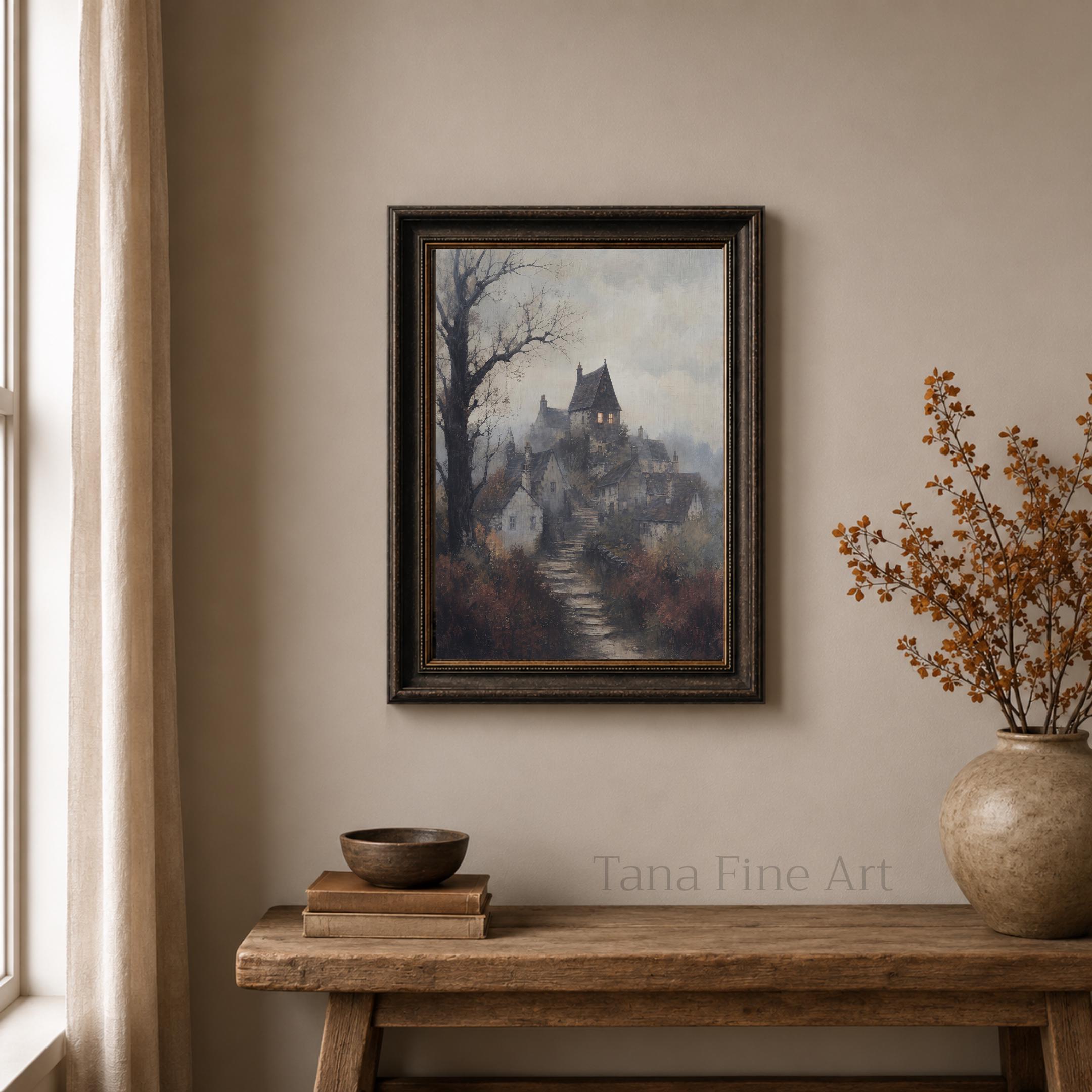 Moody Vintage Village Printable Wall Art, Gothic English Cottage Digital Download — image 4