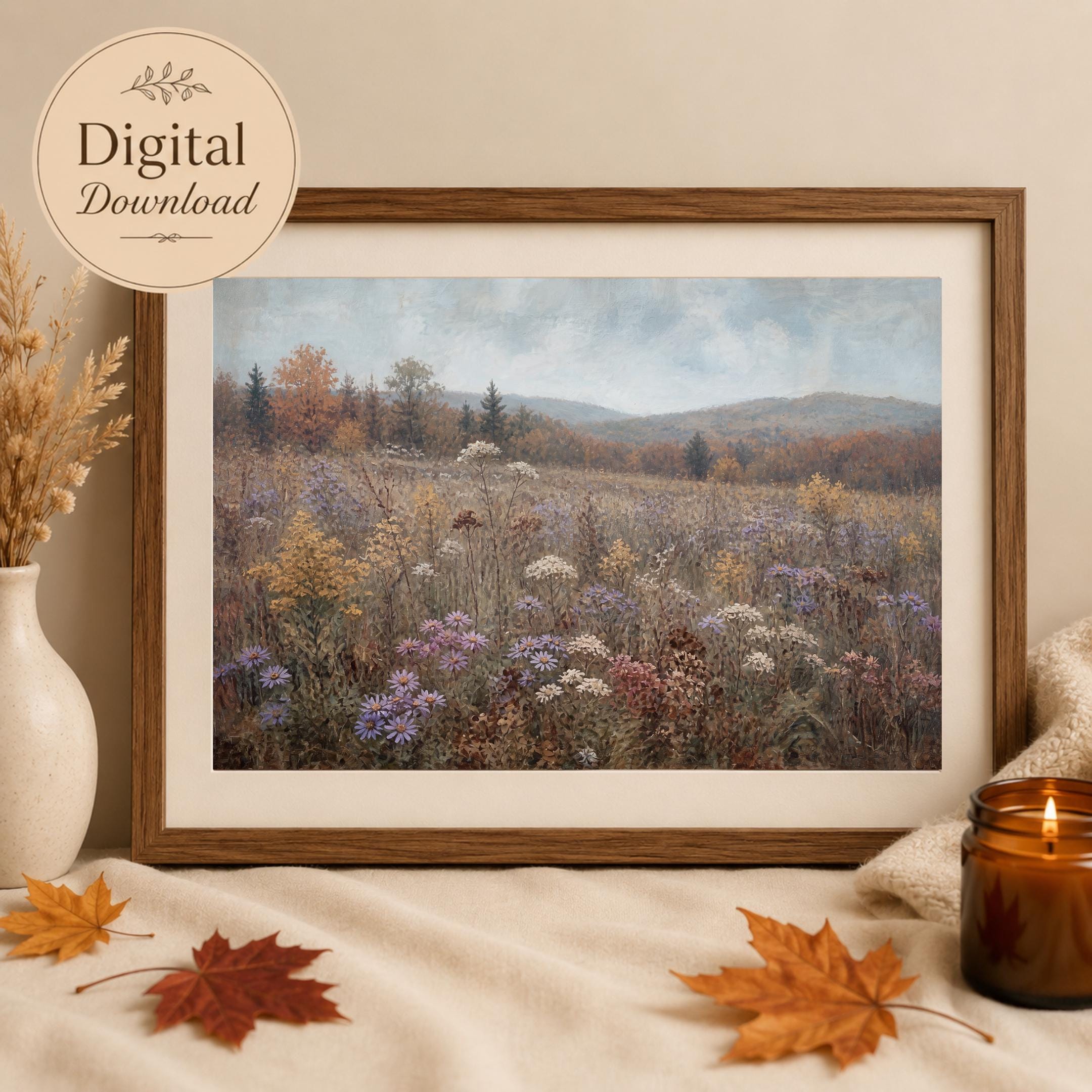 Fall Meadow Wall Art | Wildflower Landscape Print | Vintage Landscape Digital Download — image 7