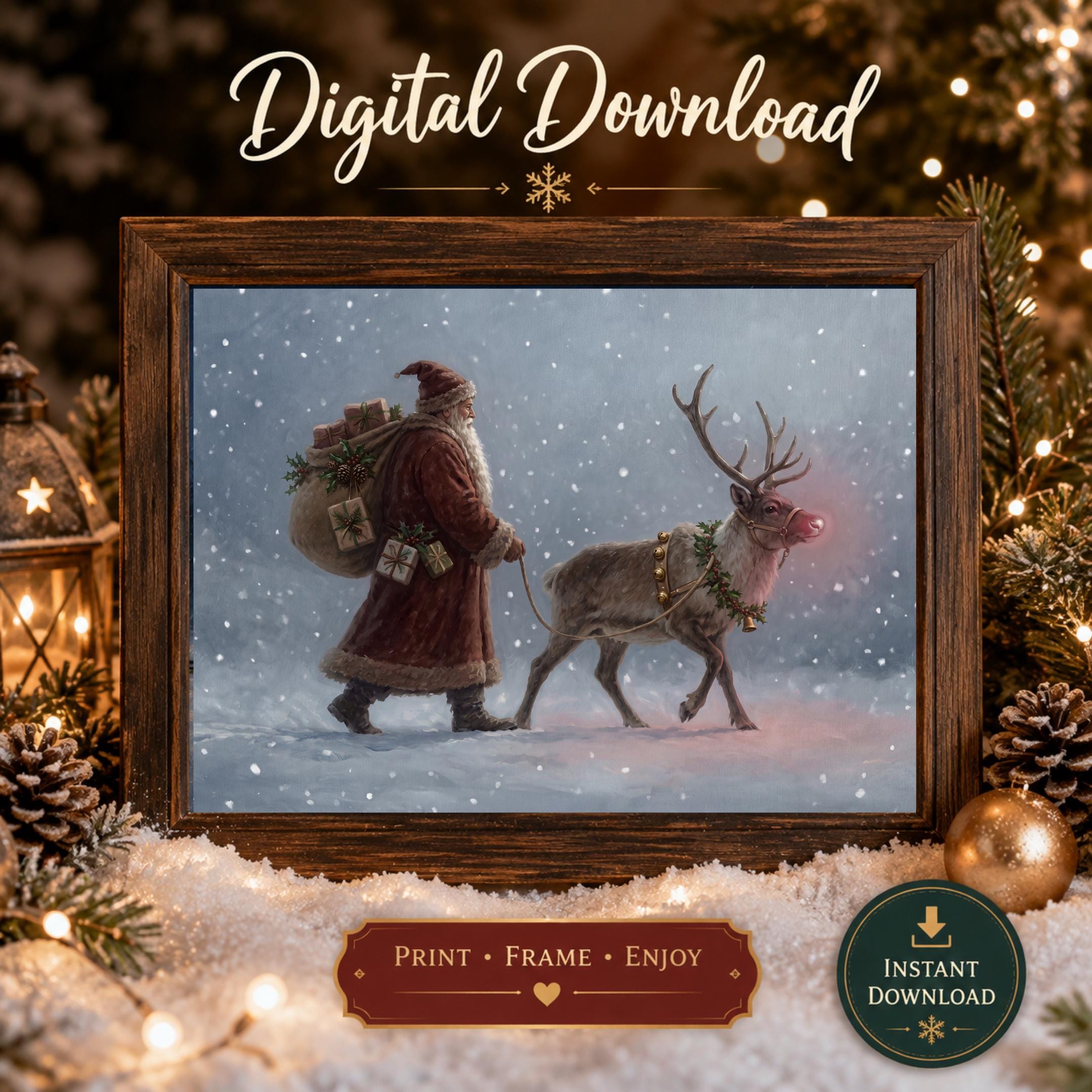 Santa & the Festive Reindeer on Their Way