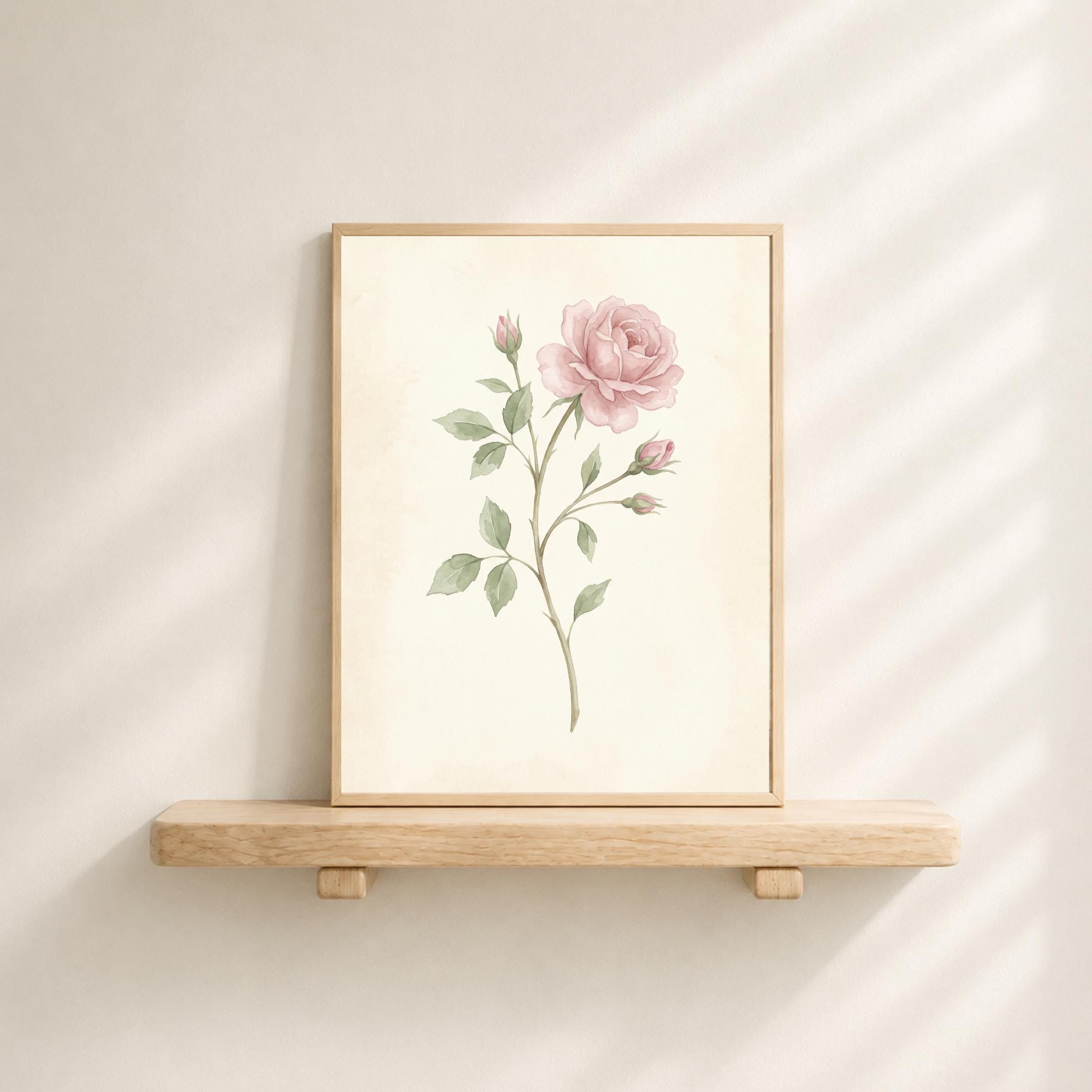 June Birth Flower Wall Art, Nursery Pink Rose Botanical , Watercolor Floral Decor (Digital Download) — image 3