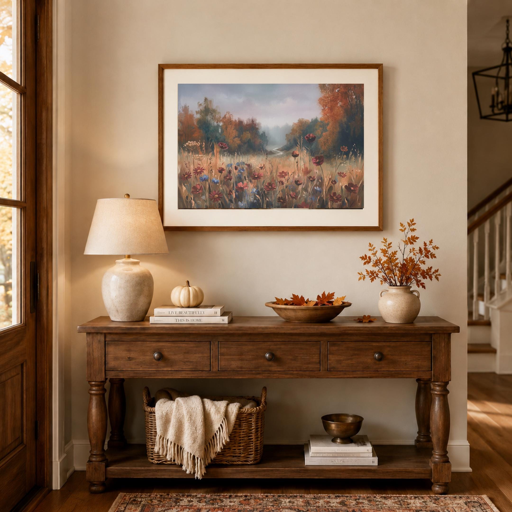 Fall Floral Landscape Print, Wildflower Meadow Wall Art, Rustic Autumn Nature Decor (Digital Download) — image 4