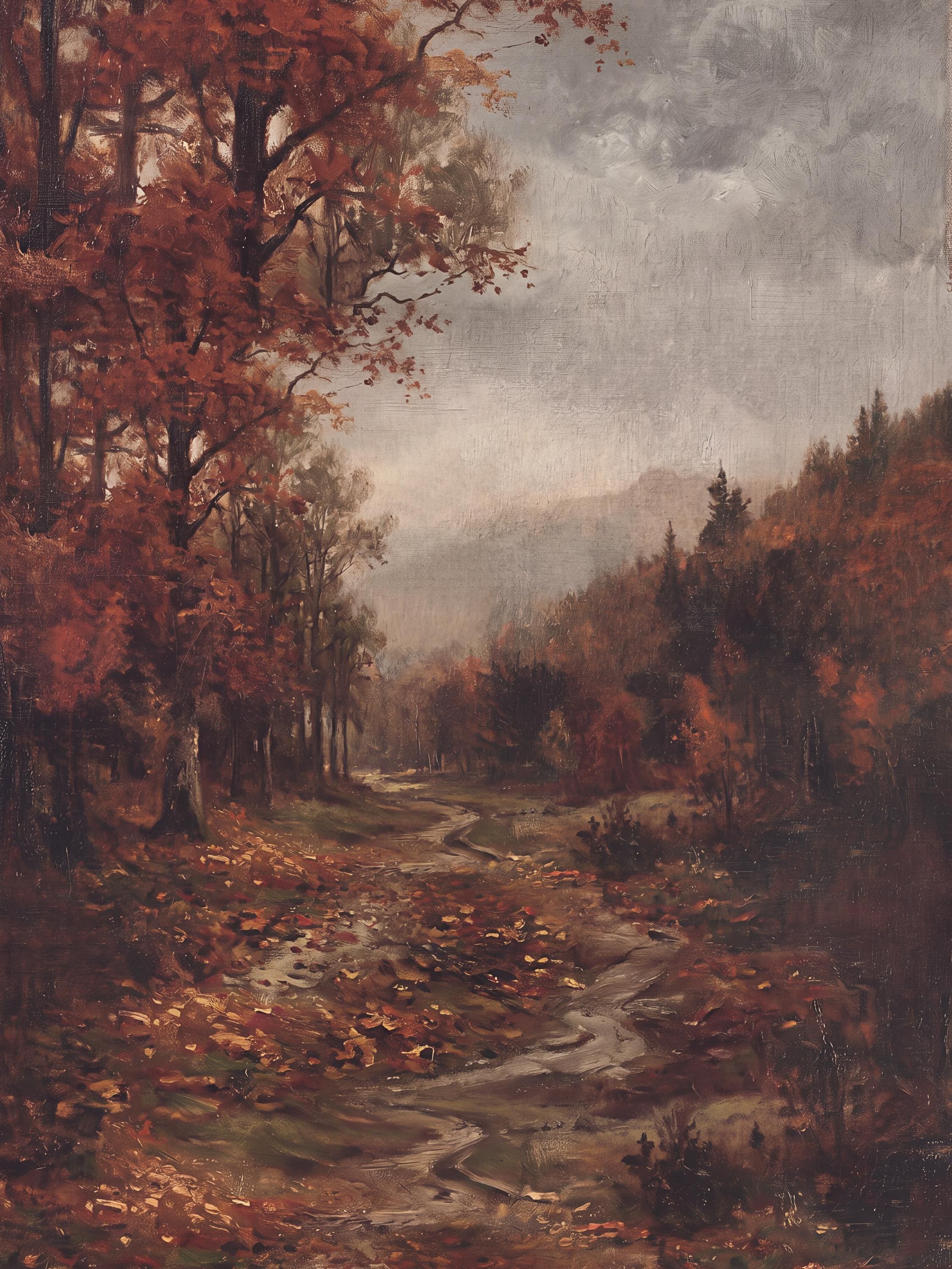 Autumn Forest Path Printable Wall Art, Moody Fall Landscape, Cottagecore Decor Digital Download — image 9