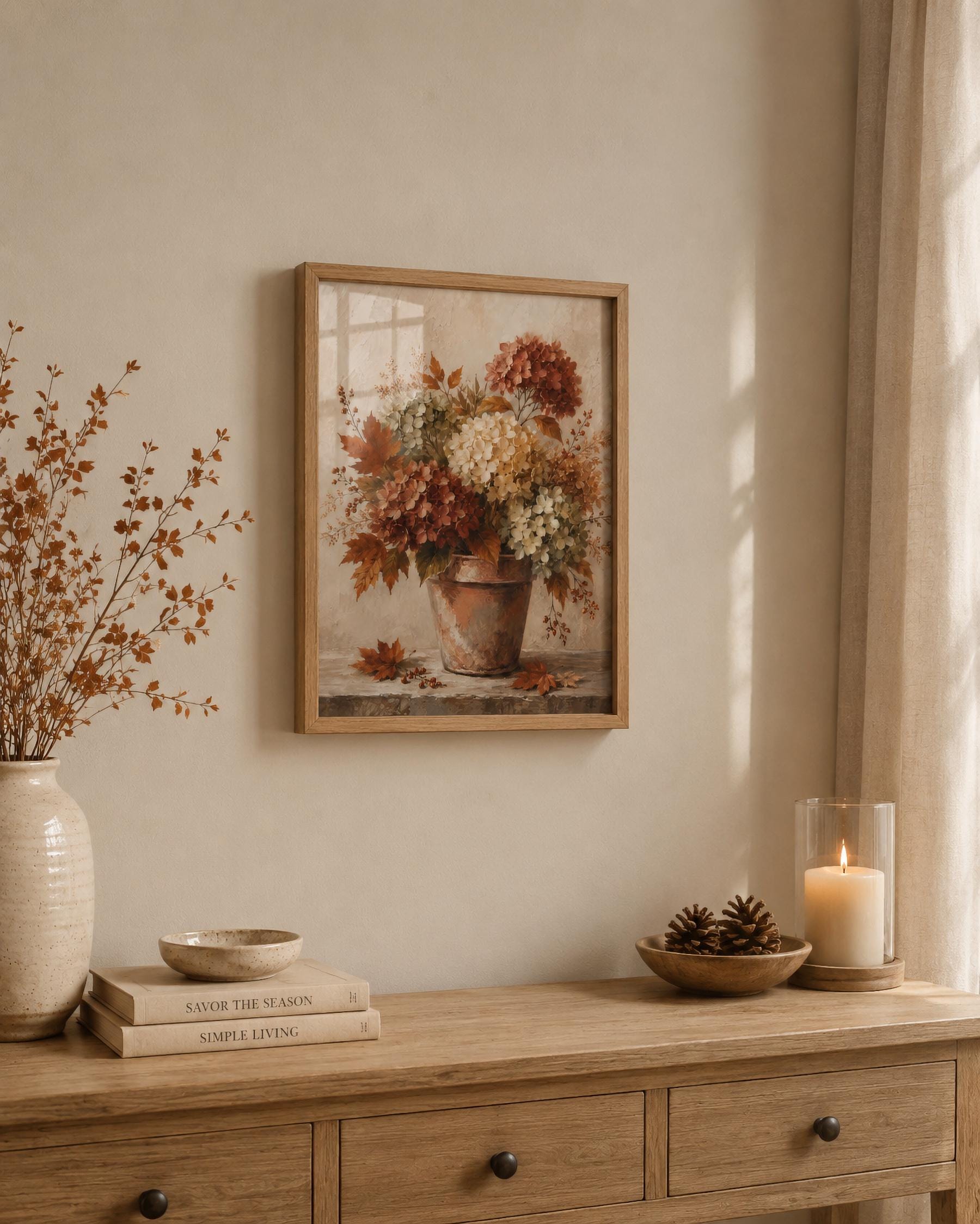 Fall Hydrangea Wall Art, Autumn Floral Pot Farmhouse Print, Rustic Cottage Flower (Digital Download) — image 7