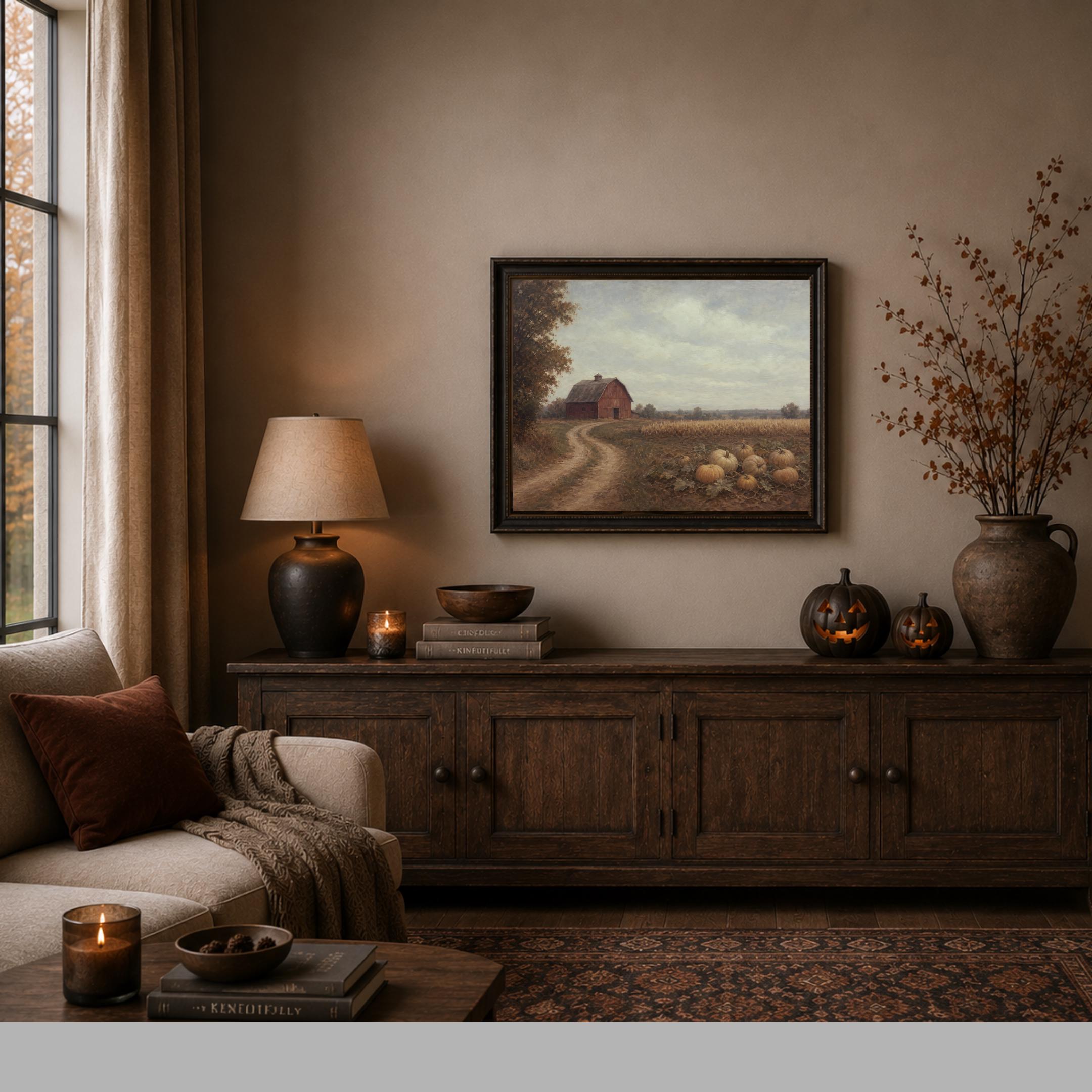 Pumpkin Farm Wall Art | Rustic Barn Landscape Print | Fall Printable Digital Download — image 5