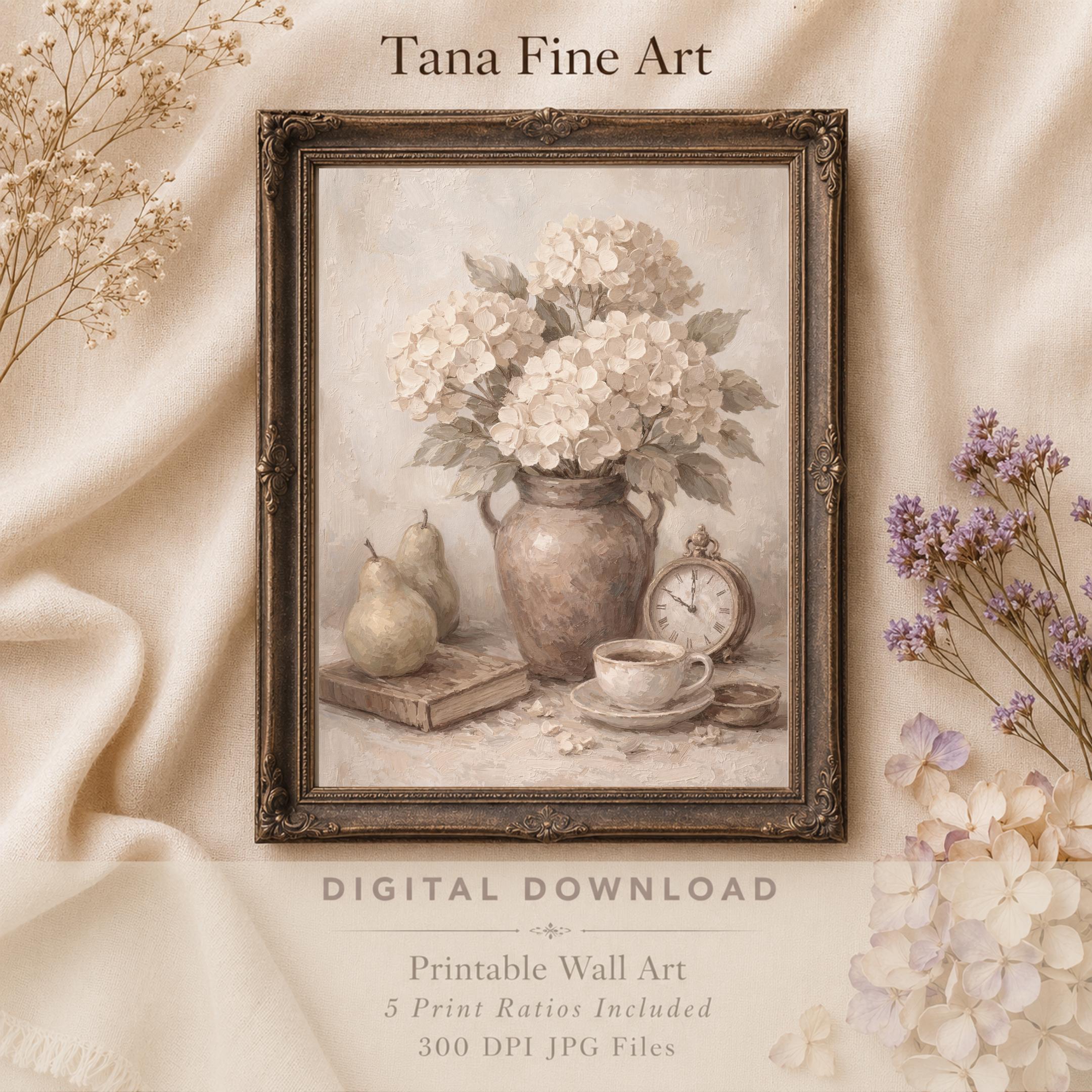 Vintage Hydrangea Printable Wall Art | Floral Still Life Prints | Cottagecore Decor (Digital Download)