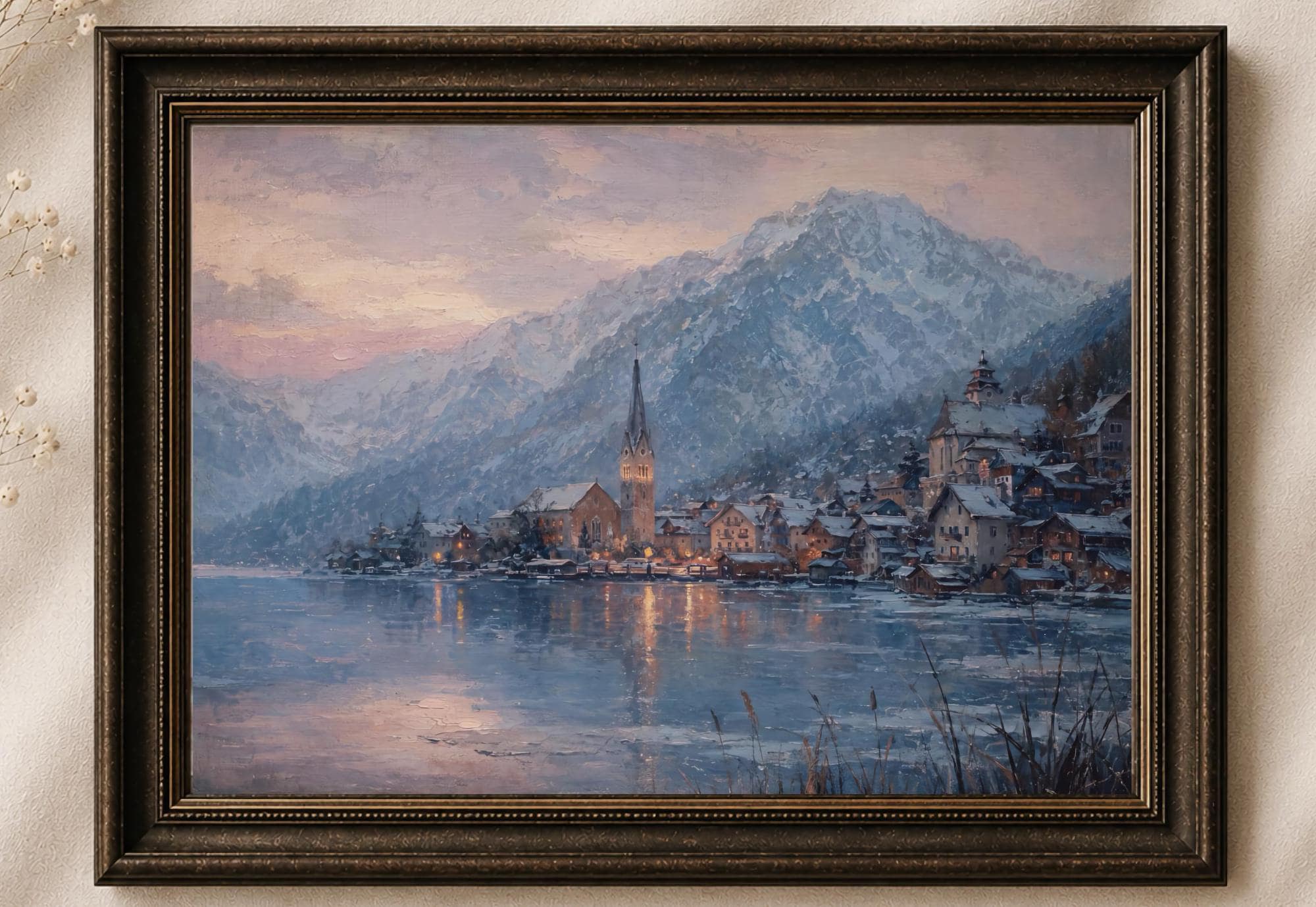 Hallstatt-Inspired Lake at a Pink Winter Horizon — image 2
