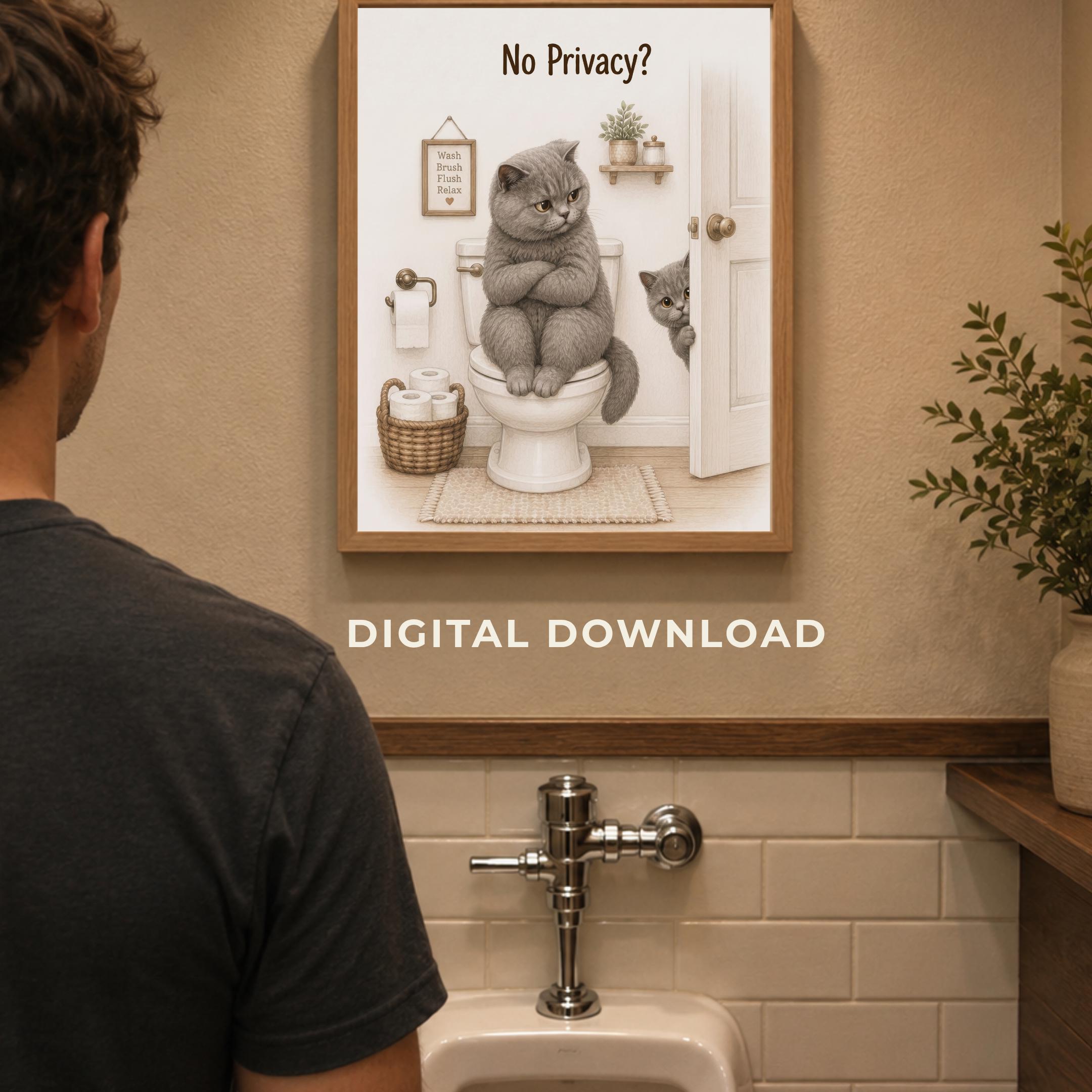 Gray Cat Bathroom Mischief — Set of 4 — image 5