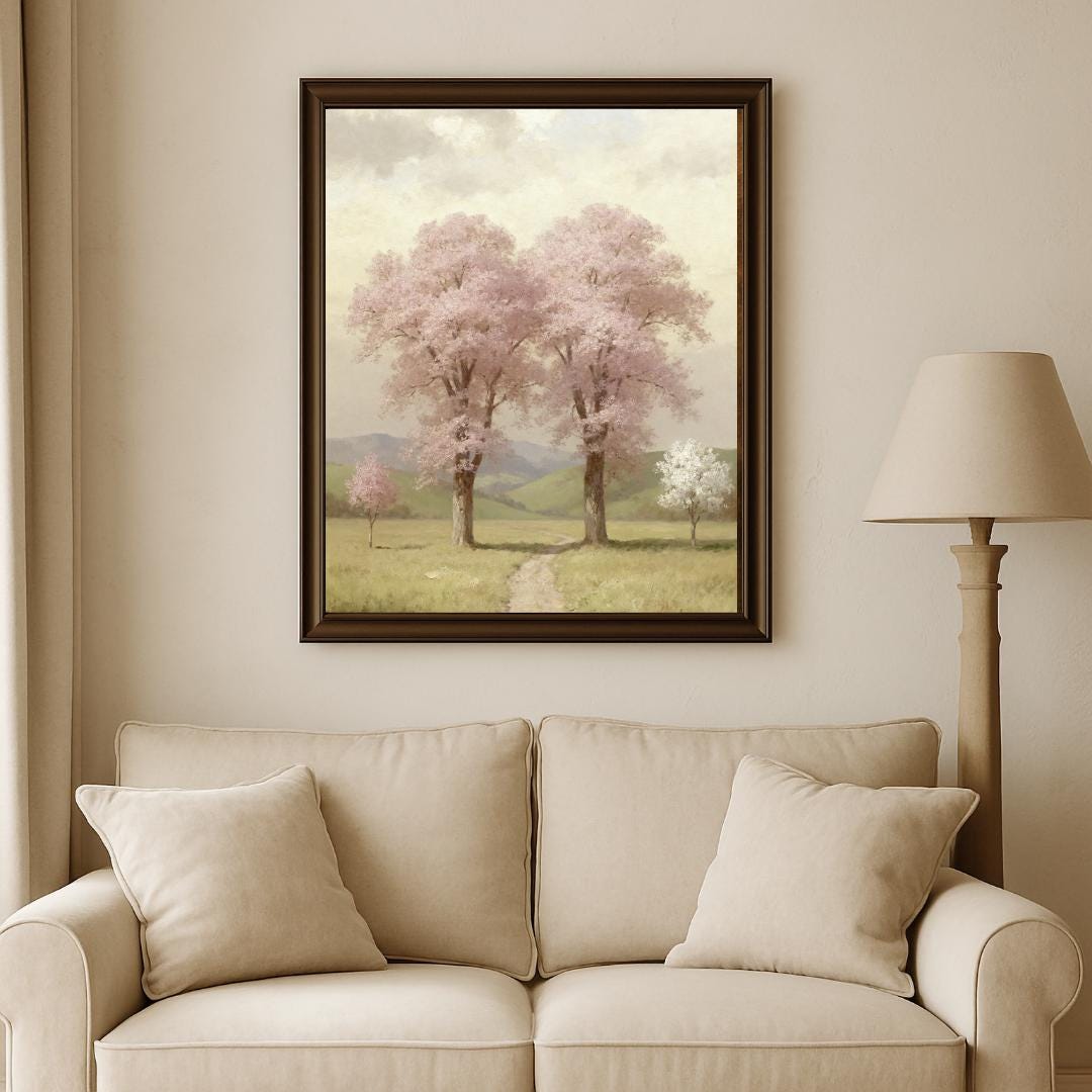 Pink Blossom Tree Landscape Wall Art Printable – Spring Nature Art (Digital Download) — image 4