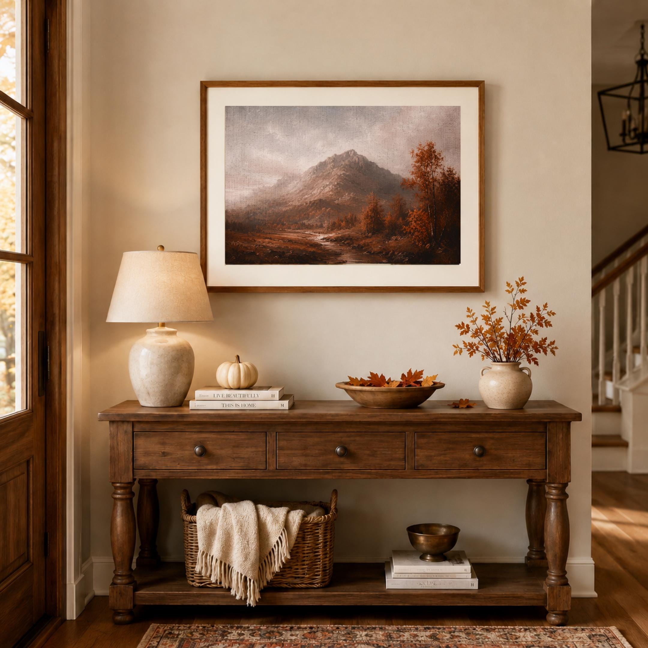 Moody Fall Mountain Wall Art | Autumn Landscape Print | Vintage Landscape Digital Download — image 5