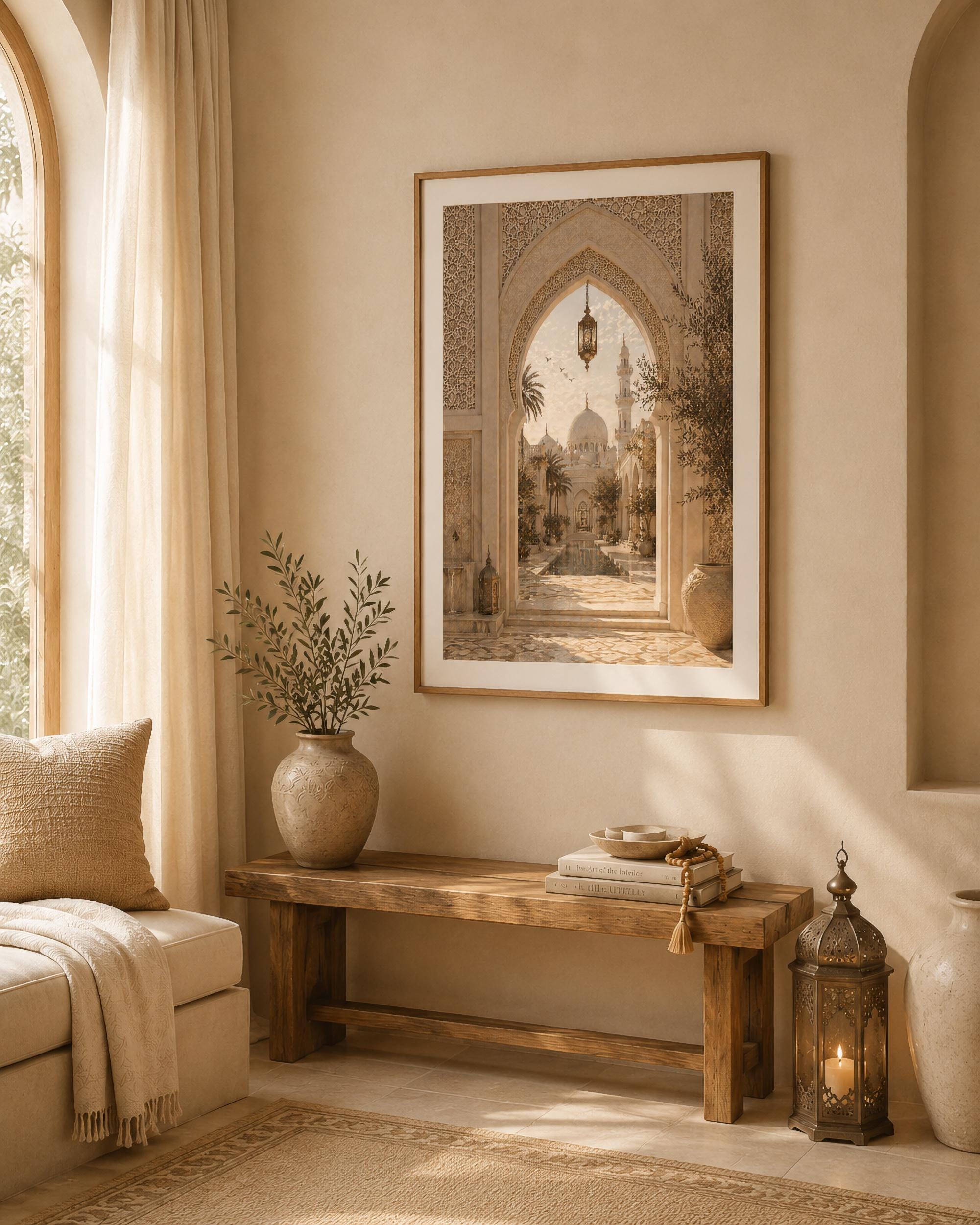 Islamic Arch Wall Art | Mosque Courtyard Printable | Neutral Muslim Home Decor (Digital Download) — image 3