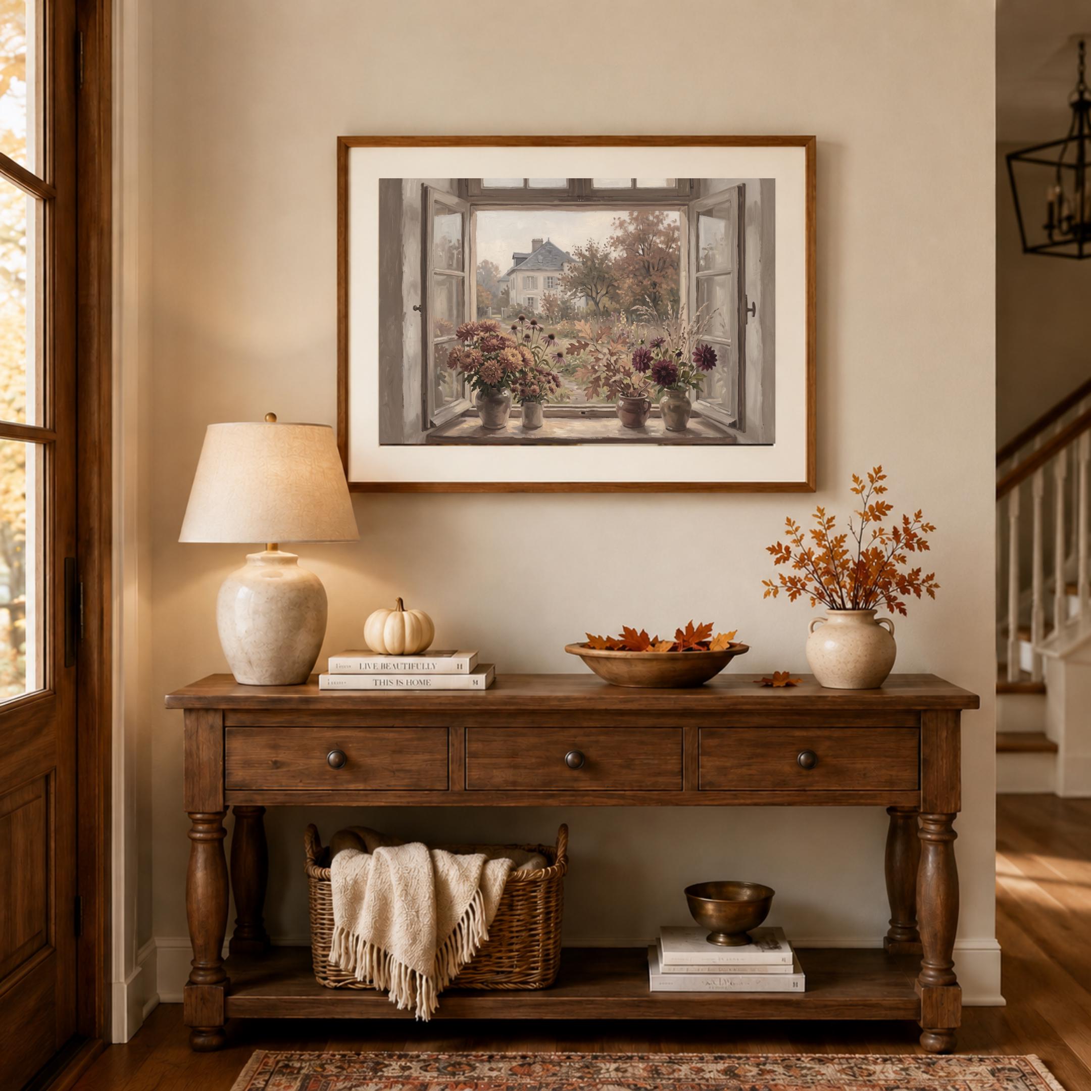 Autumn Window View Wall Art, Fall Cottage Garden Floral, Cozy Farmhouse Decor (Digital Download) — image 4
