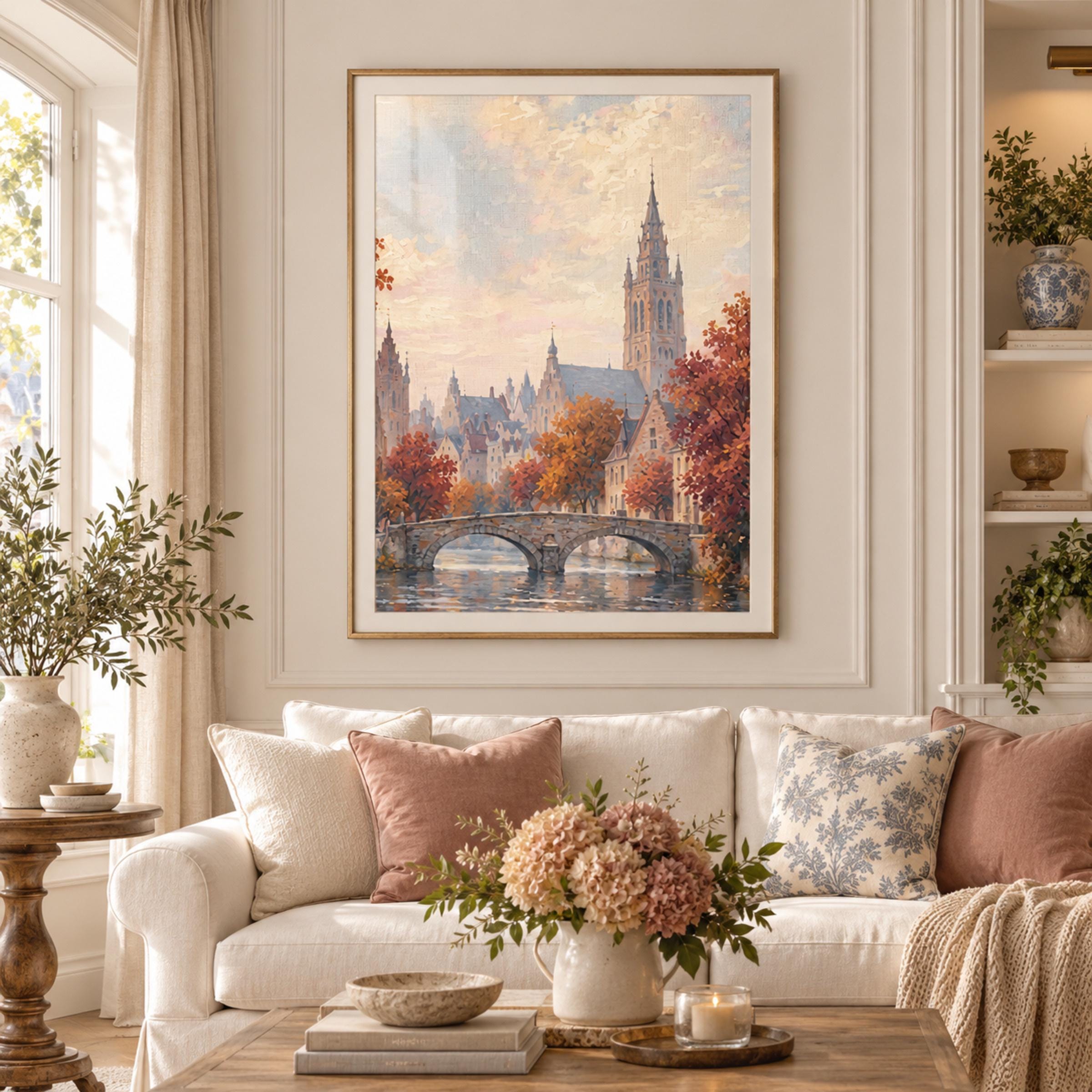 Autumn European City Printable Wall Art, Romantic River Bridge Landscape, Travel Decor Digital Download — image 3