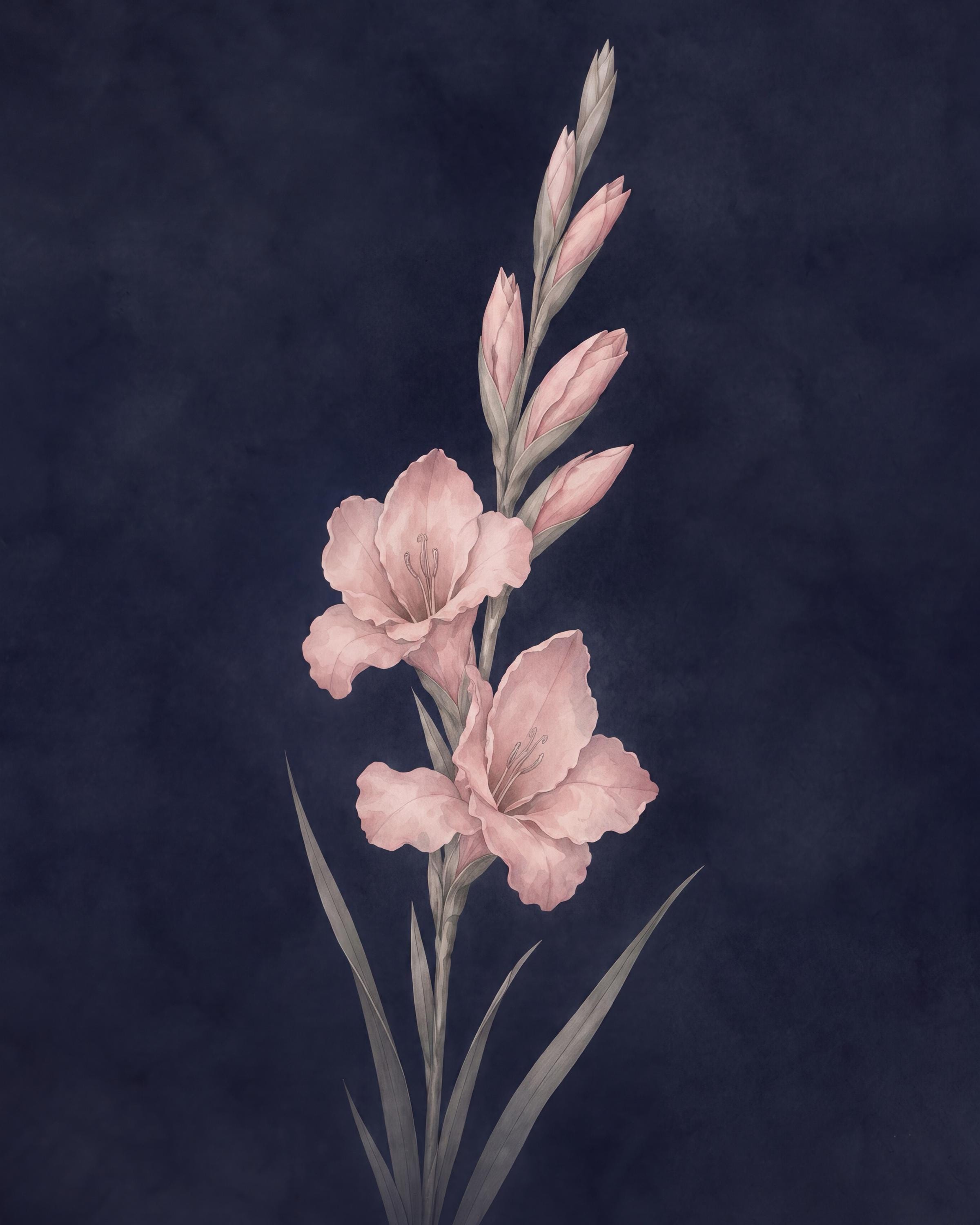 Moody August Birth Flower Print | Gladiolus Wall Art | Dark Botanical Digital Download — image 2