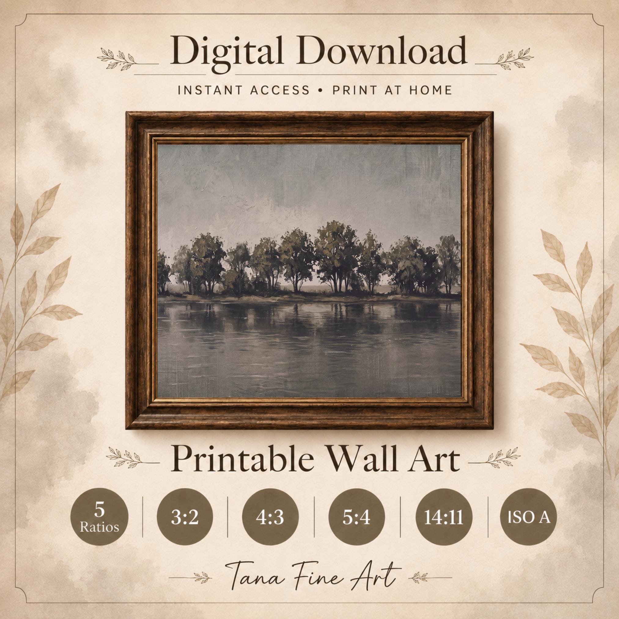 Moody Lake Tree Printable Wall Art, Neutral Landscape Decor Digital Download — image 8