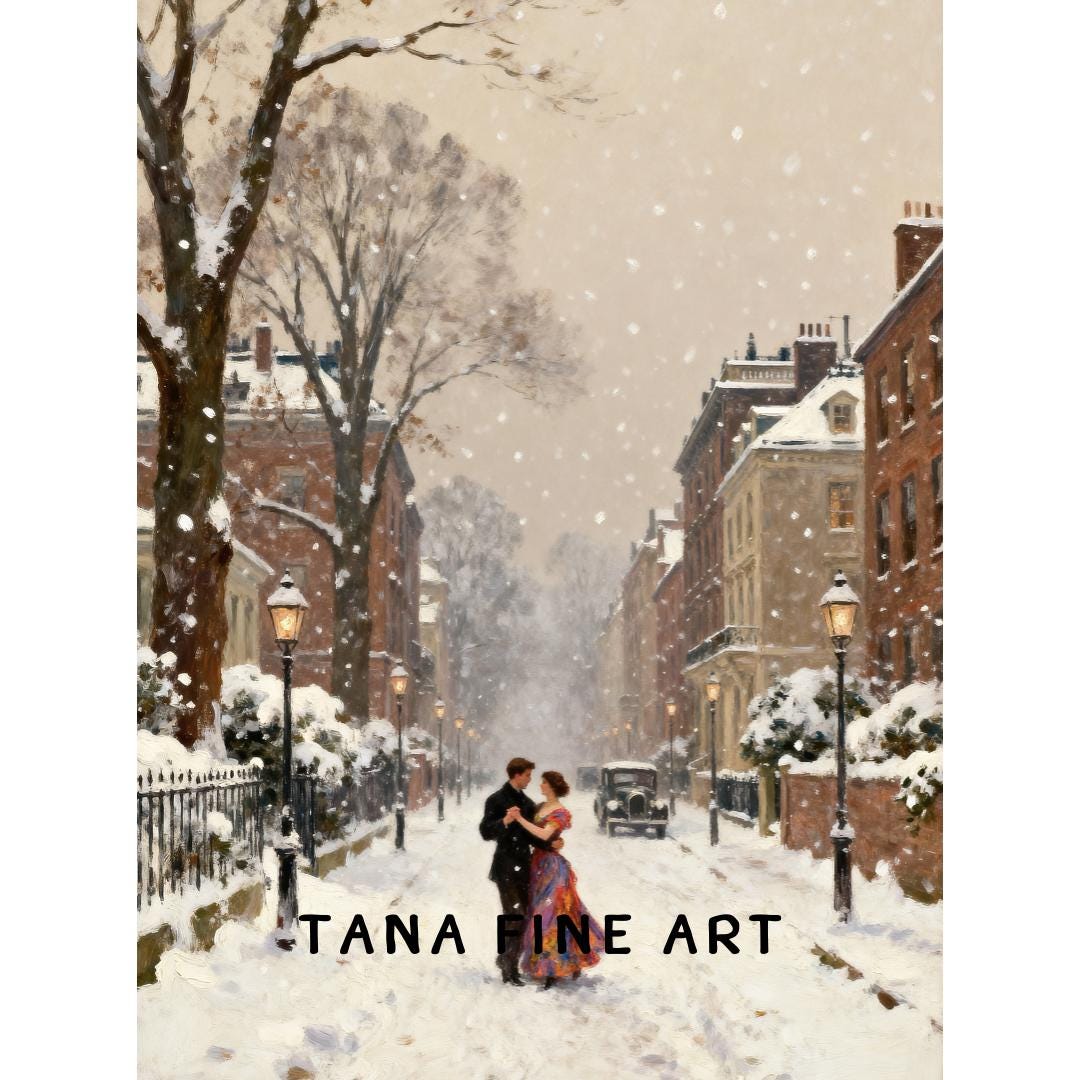 Romantic Couple Wall Art Printable | Vintage Couple Winter Decor (Digital Download) — image 8